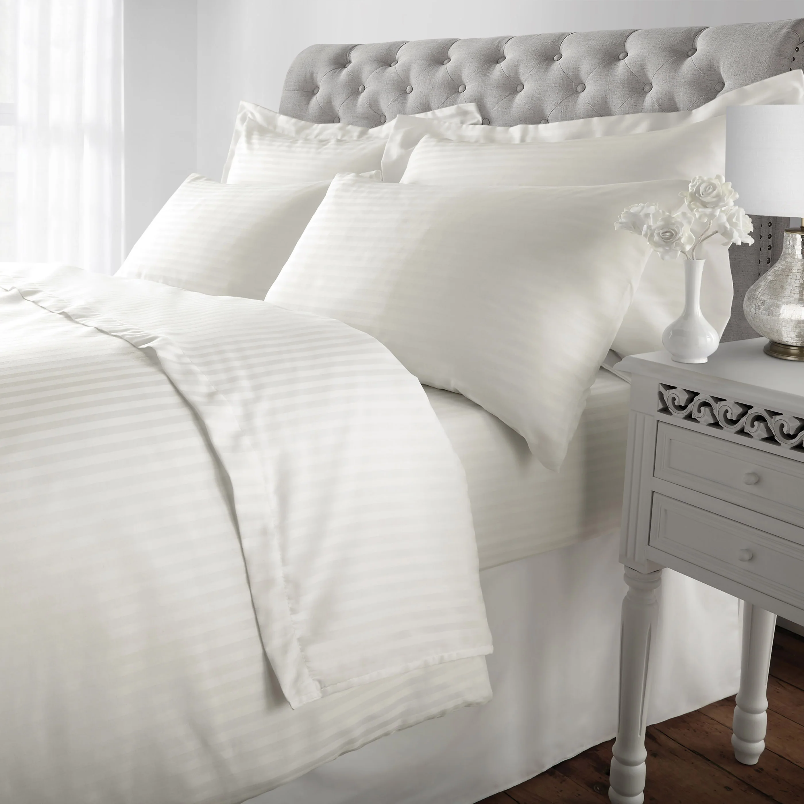 Sweet Dreams 100% Cotton Hotel Stripe Collection Cream Duvet Cover