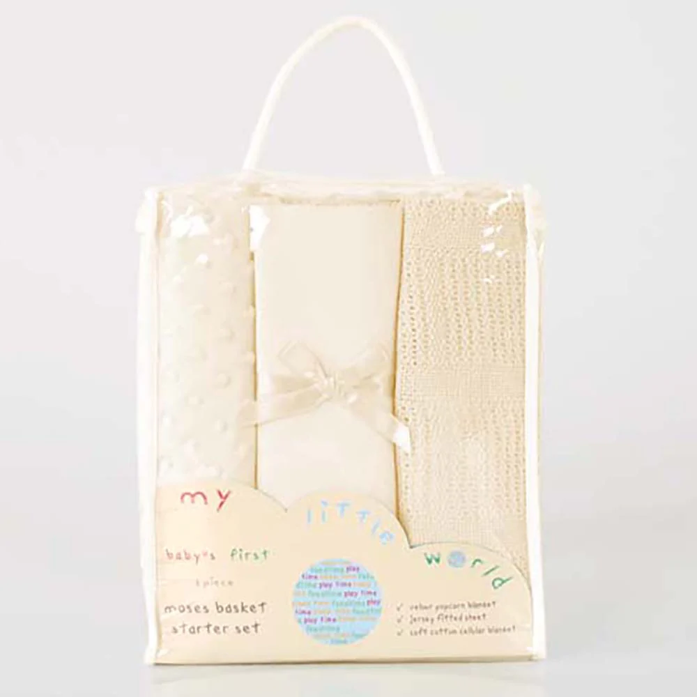 My Little World Cream 3-Piece Moses Basket Starter Set