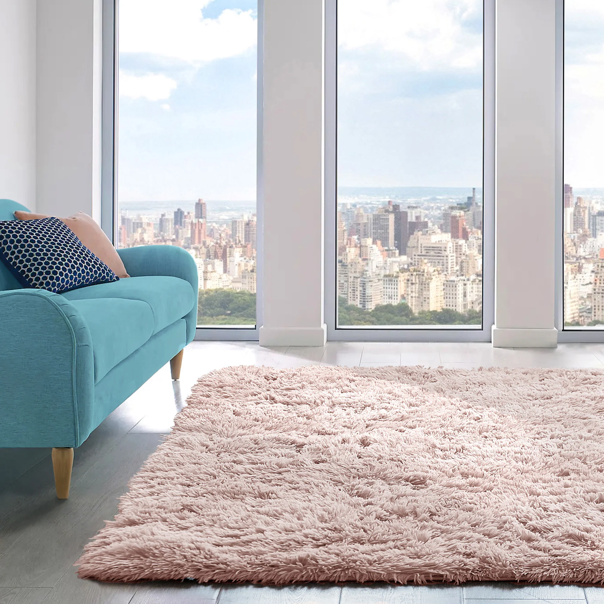 Home Republic Cream Shaggy Anti Slip Sponge Cushioned Area Rug