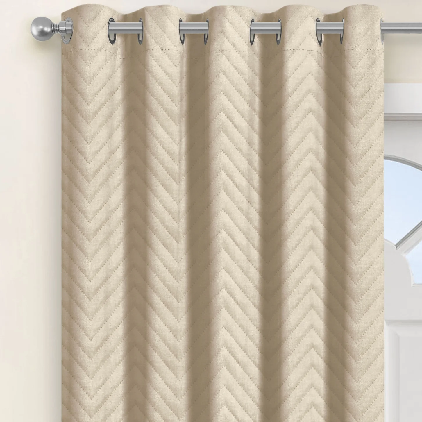 Velosso Chevron Beige Eyelet Thermal Door Curtain