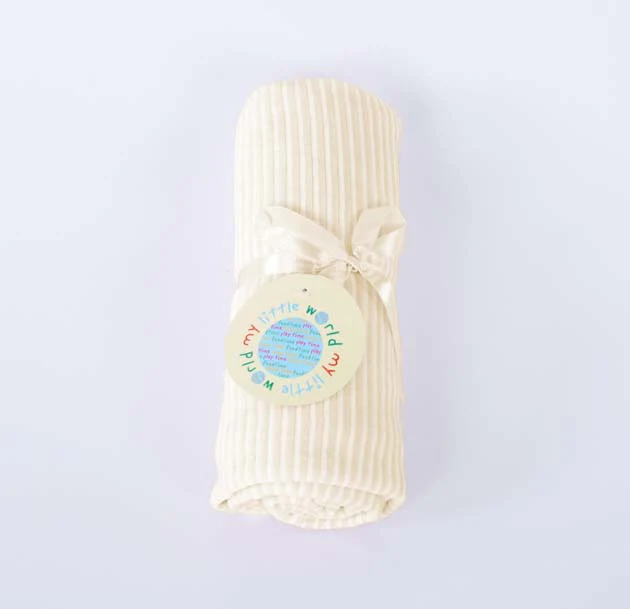My Little World Velour Stripe Cream Baby Blanket