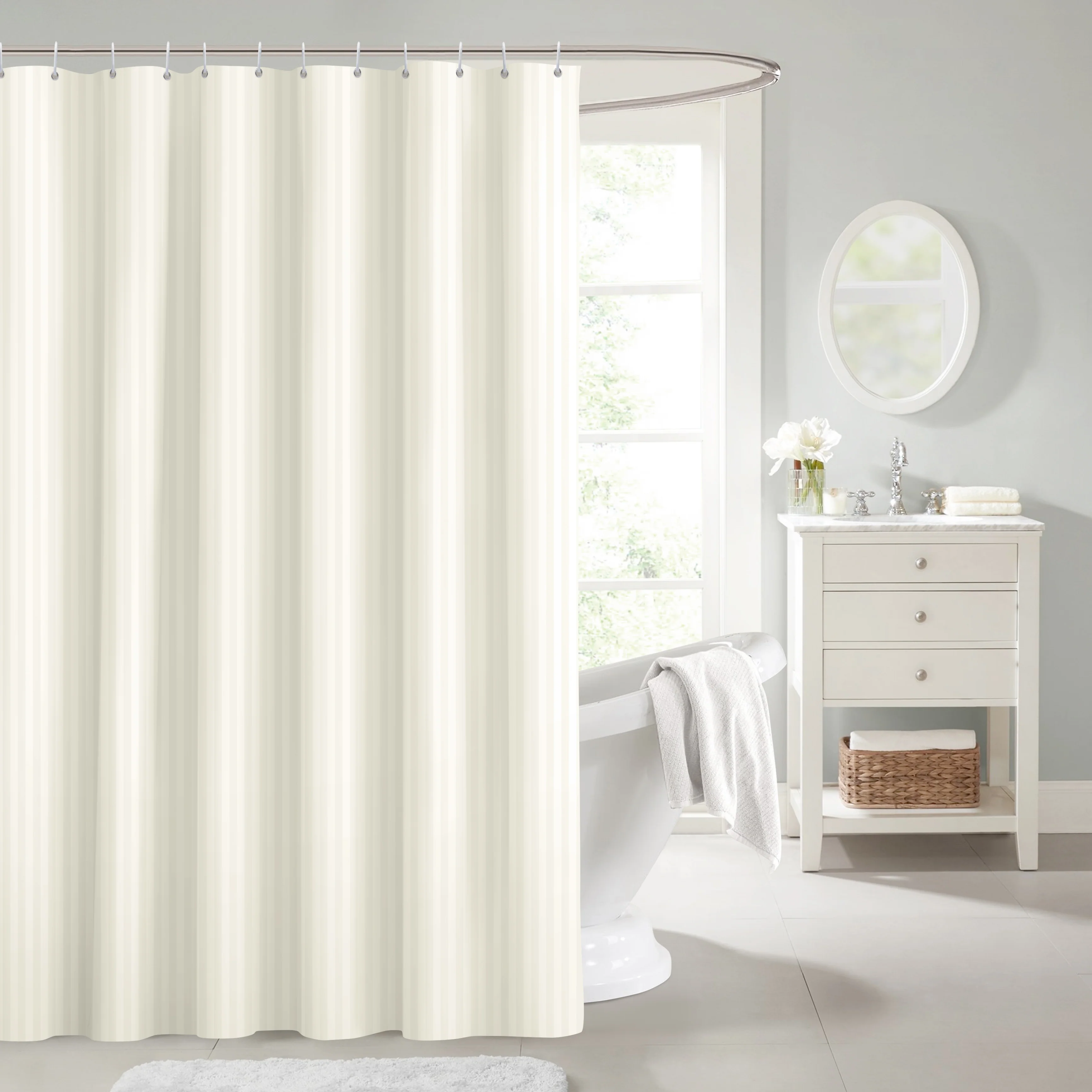 Velosso Luxury Cream Striped Shower Curtain