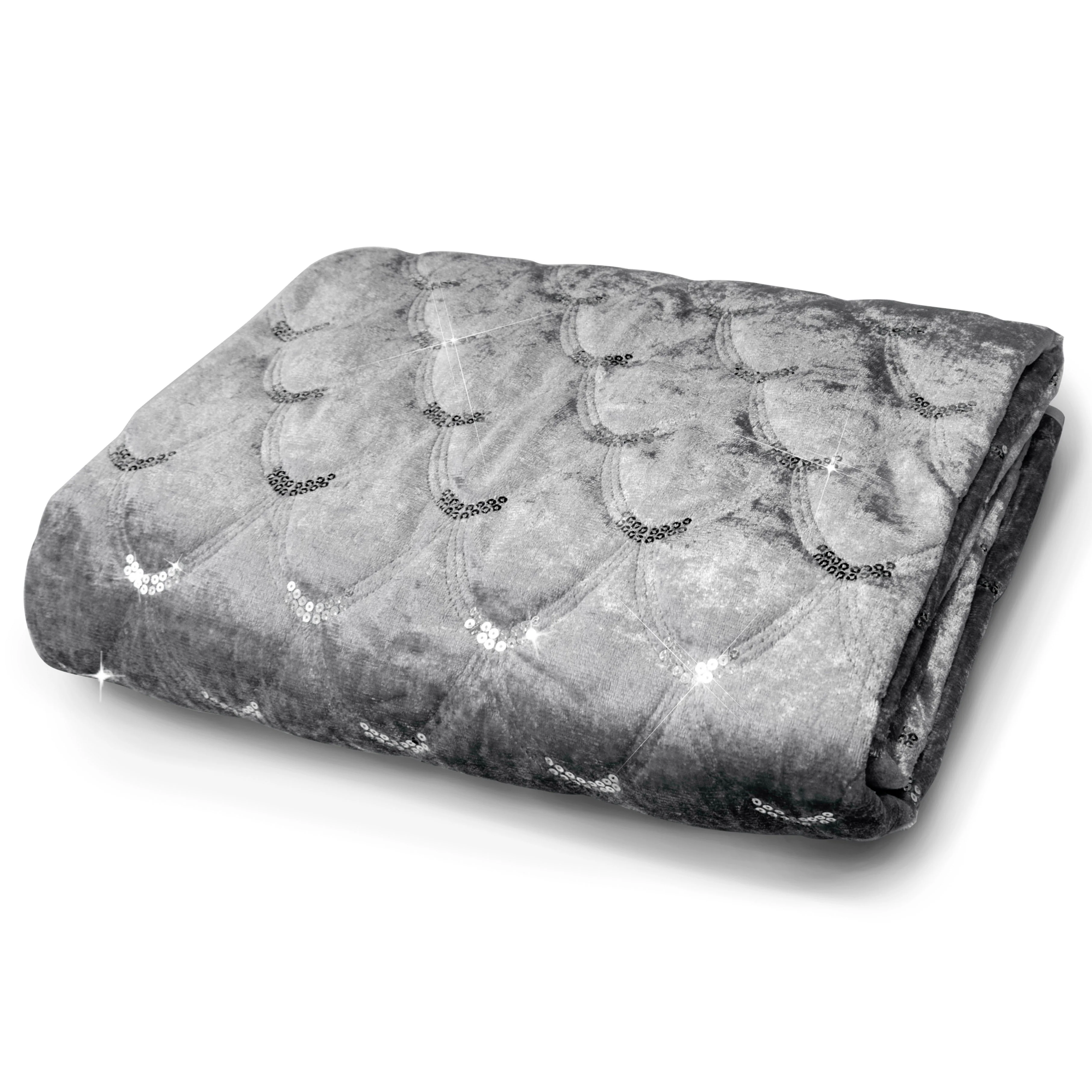 Intimates Luxury Crushed Velvet Sparkle Sequins Silver Throw