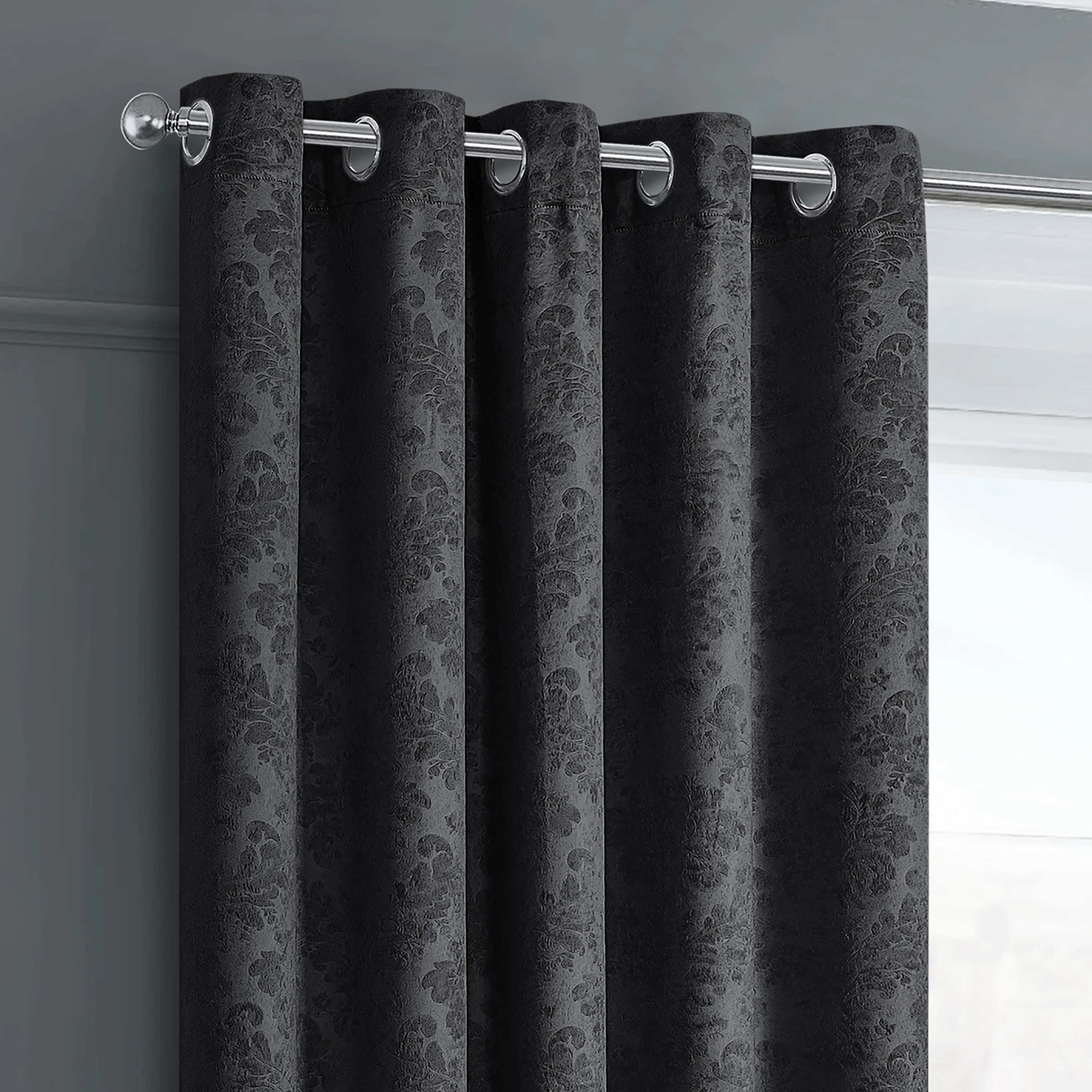 Velosso Ready Made Thermal Dimout Black Damask Curtains
