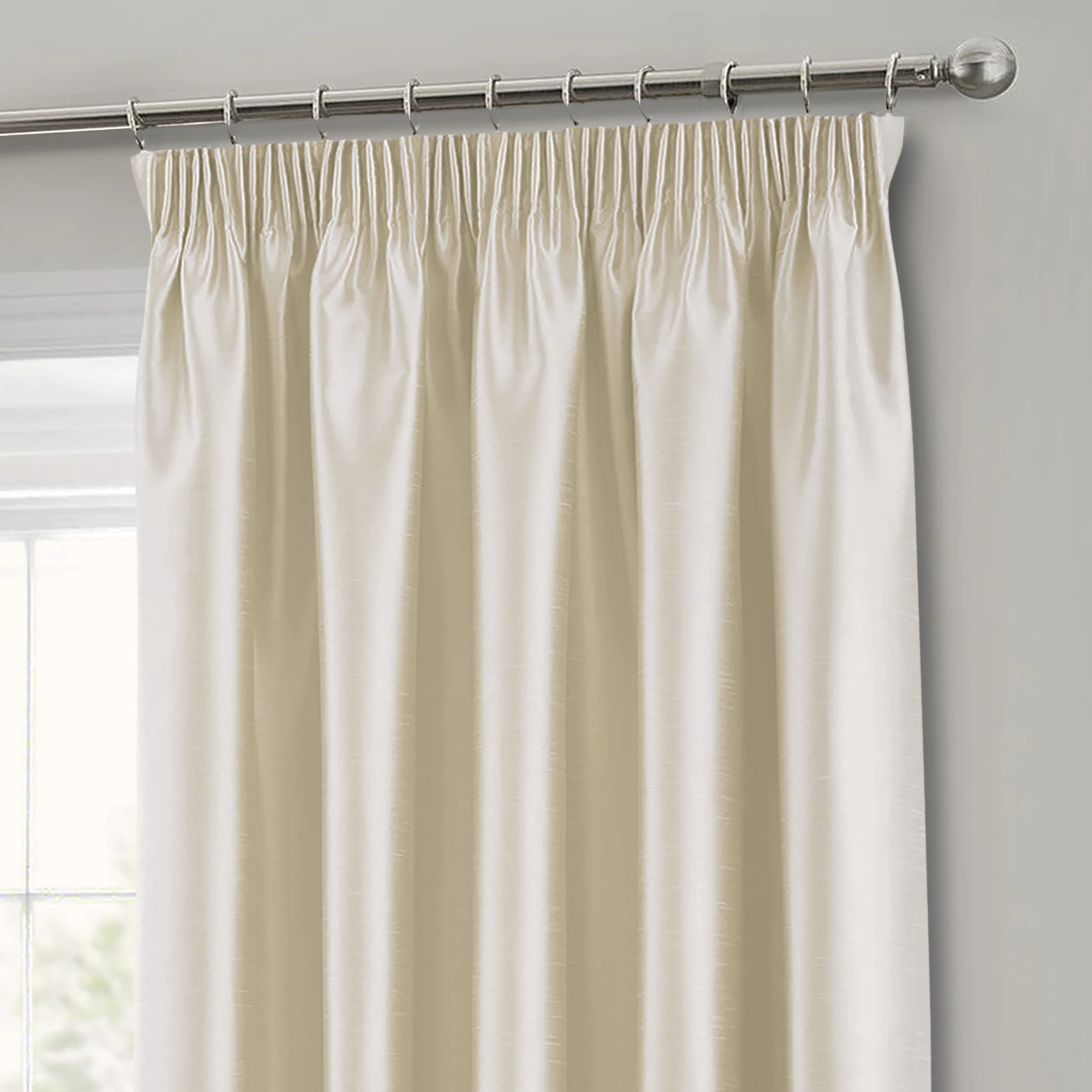 Intimates Cream Faux Silk Pencil Pleat Curtains