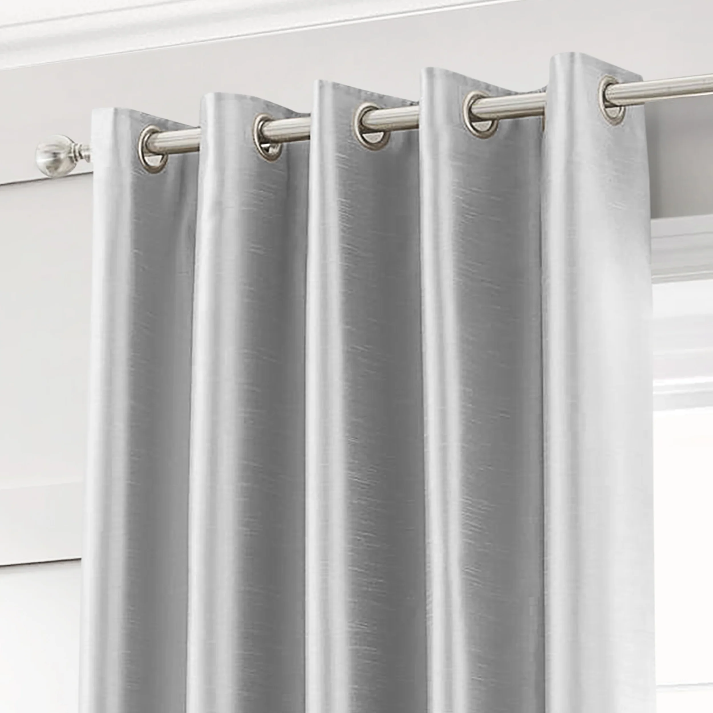 Intimates Silver Faux Silk Eyelet Curtains