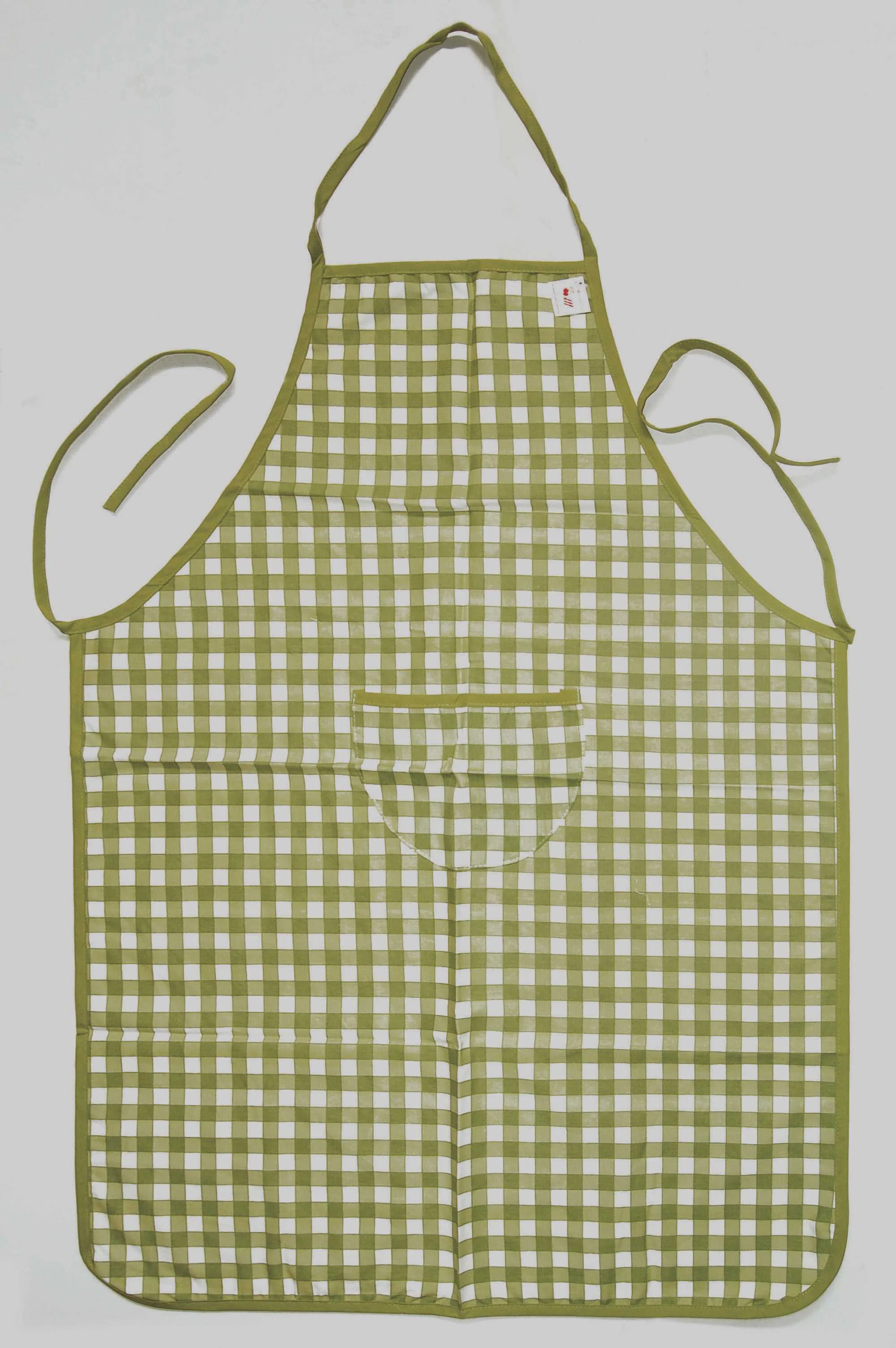 Kitchen Trends 100% Cotton Green Gingham Check Kitchen Apron