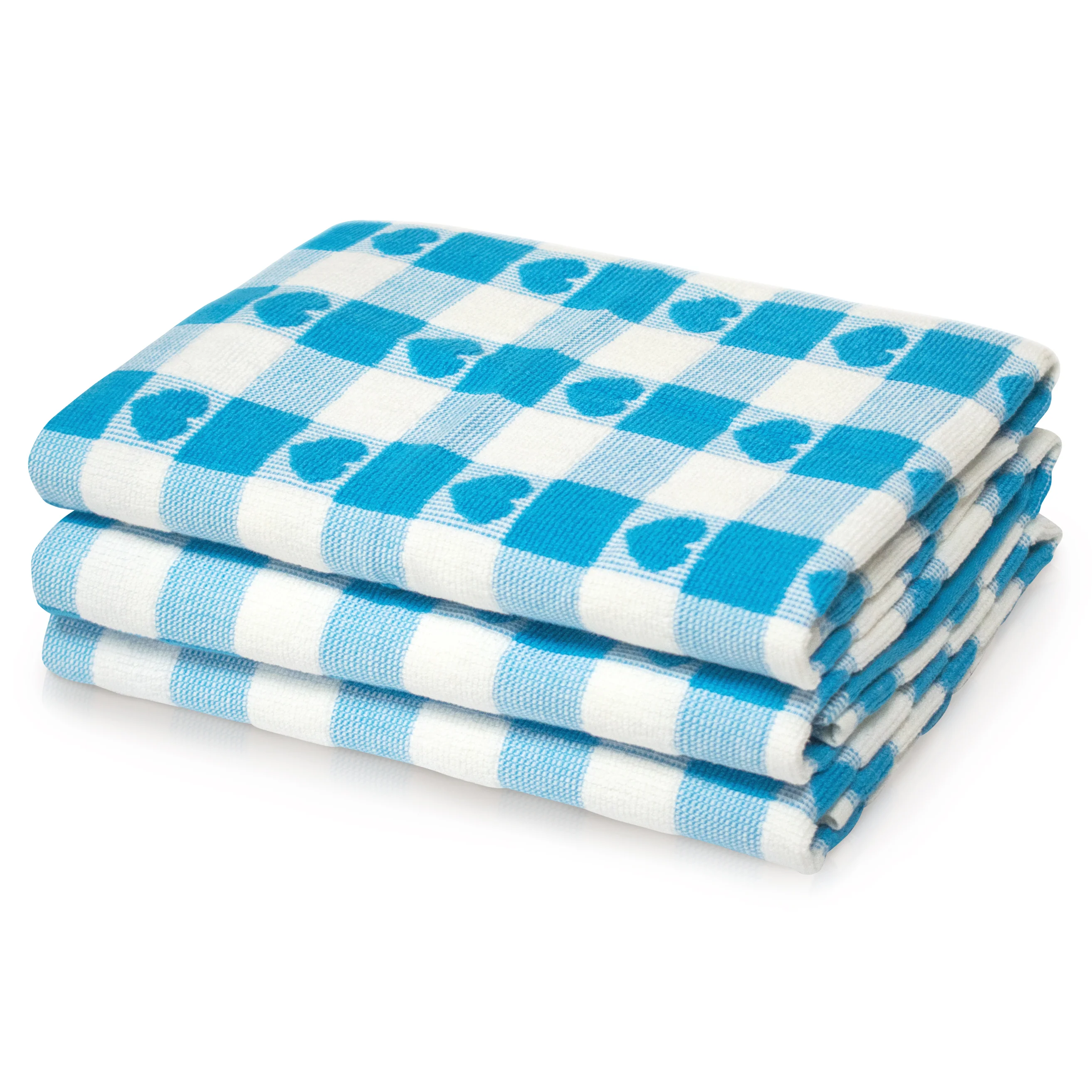 Kitchen Trends Luxury Jacquard Hearts Check Tea Towel Blue
