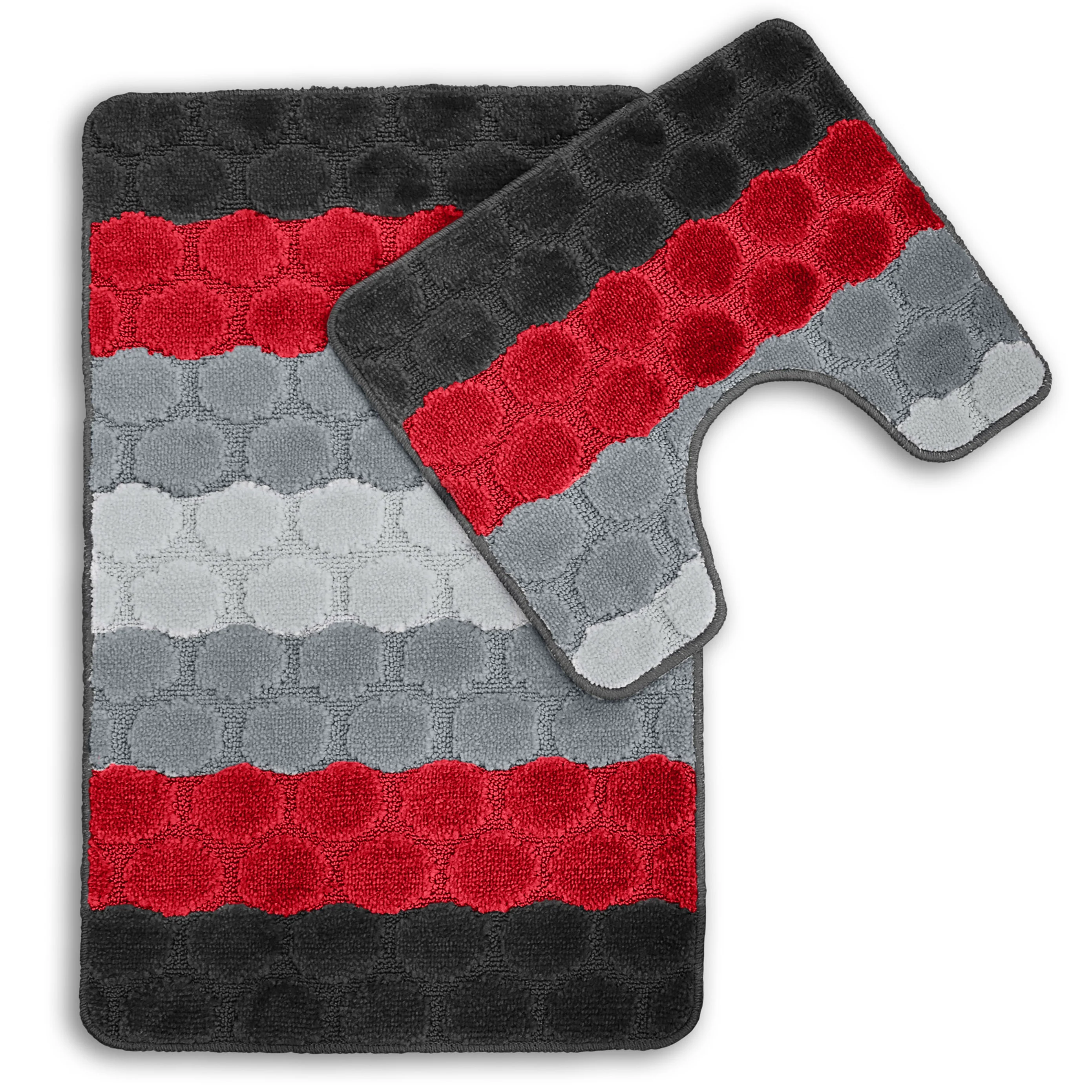 Velosso Hex Stripe Red Anti Slip Bath Mat Set