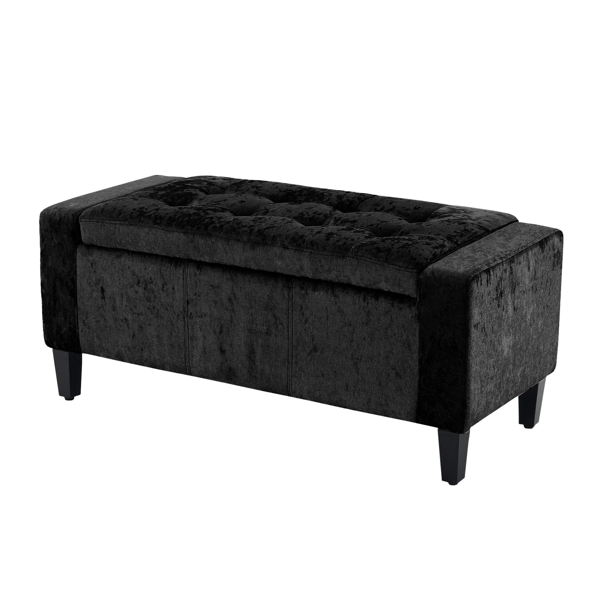 Home Republic Crushed Velvet Black Ottoman Storage Bench - Image 3