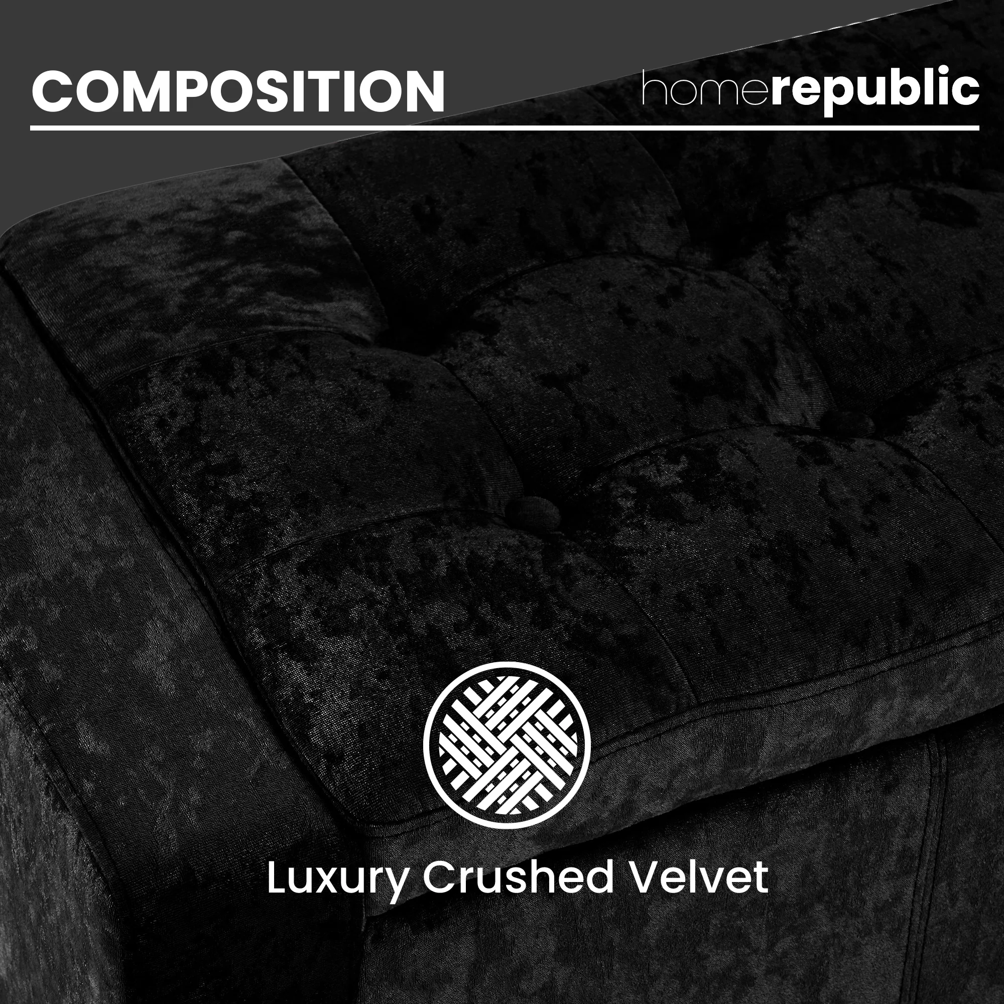 Home Republic Crushed Velvet Black Ottoman Storage Bench - Image 4