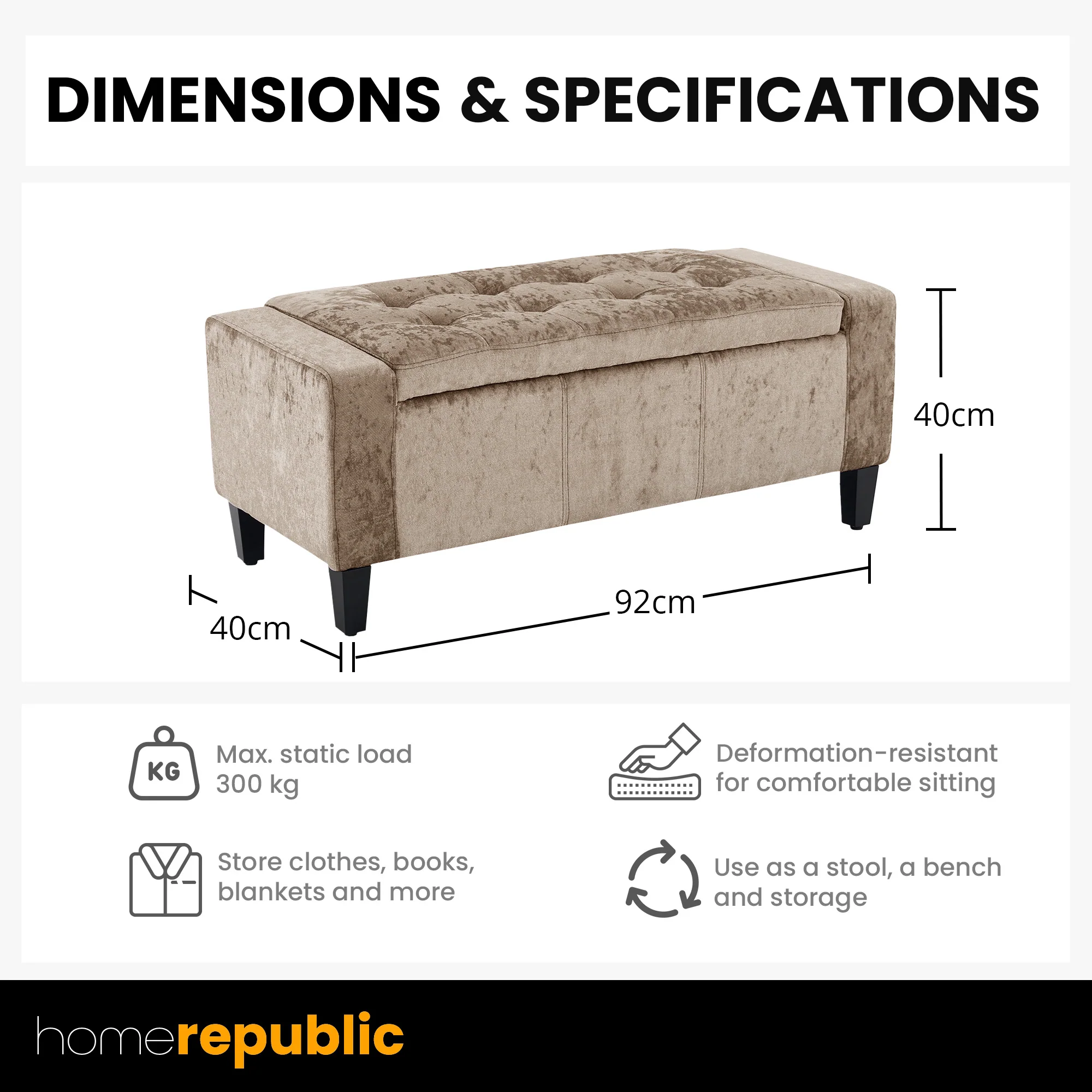 Home Republic Crushed Velvet Mink Ottoman Storage Bench - Image 7