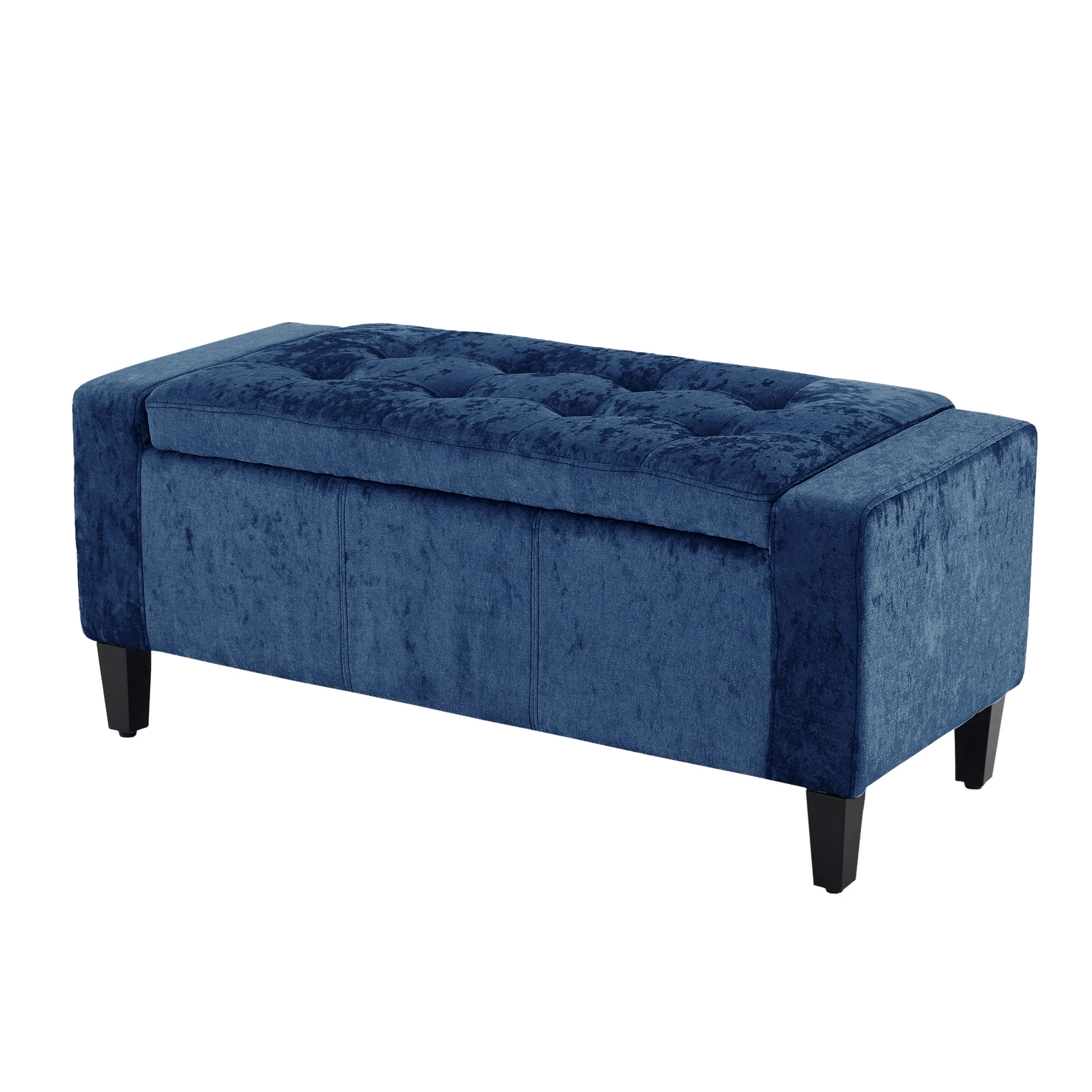 Home Republic Crushed Velvet Blue Ottoman Storage Bench - Image 3