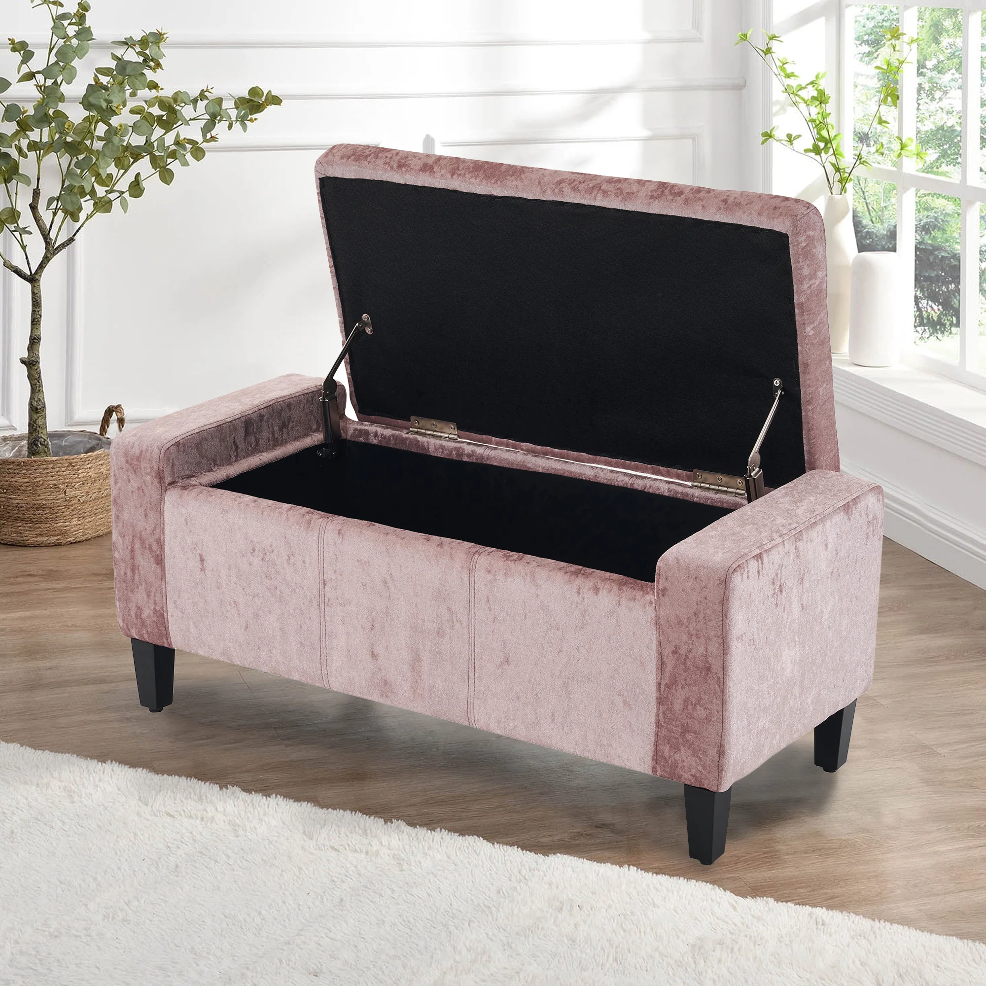 Home Republic Crushed Velvet Blush Pink Ottoman Storage Bench - Image 3
