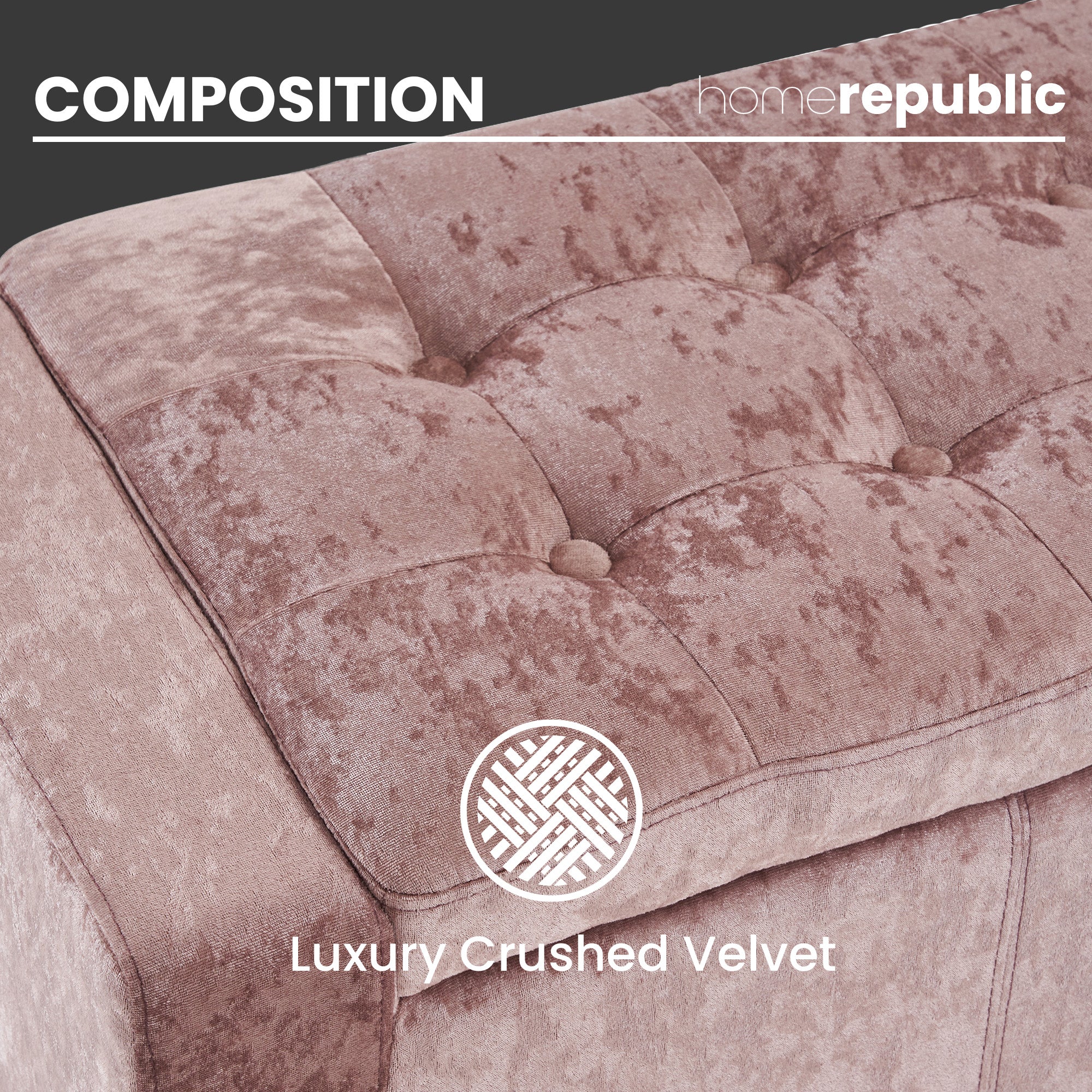 Home Republic Crushed Velvet Blush Pink Ottoman Storage Bench - Image 4