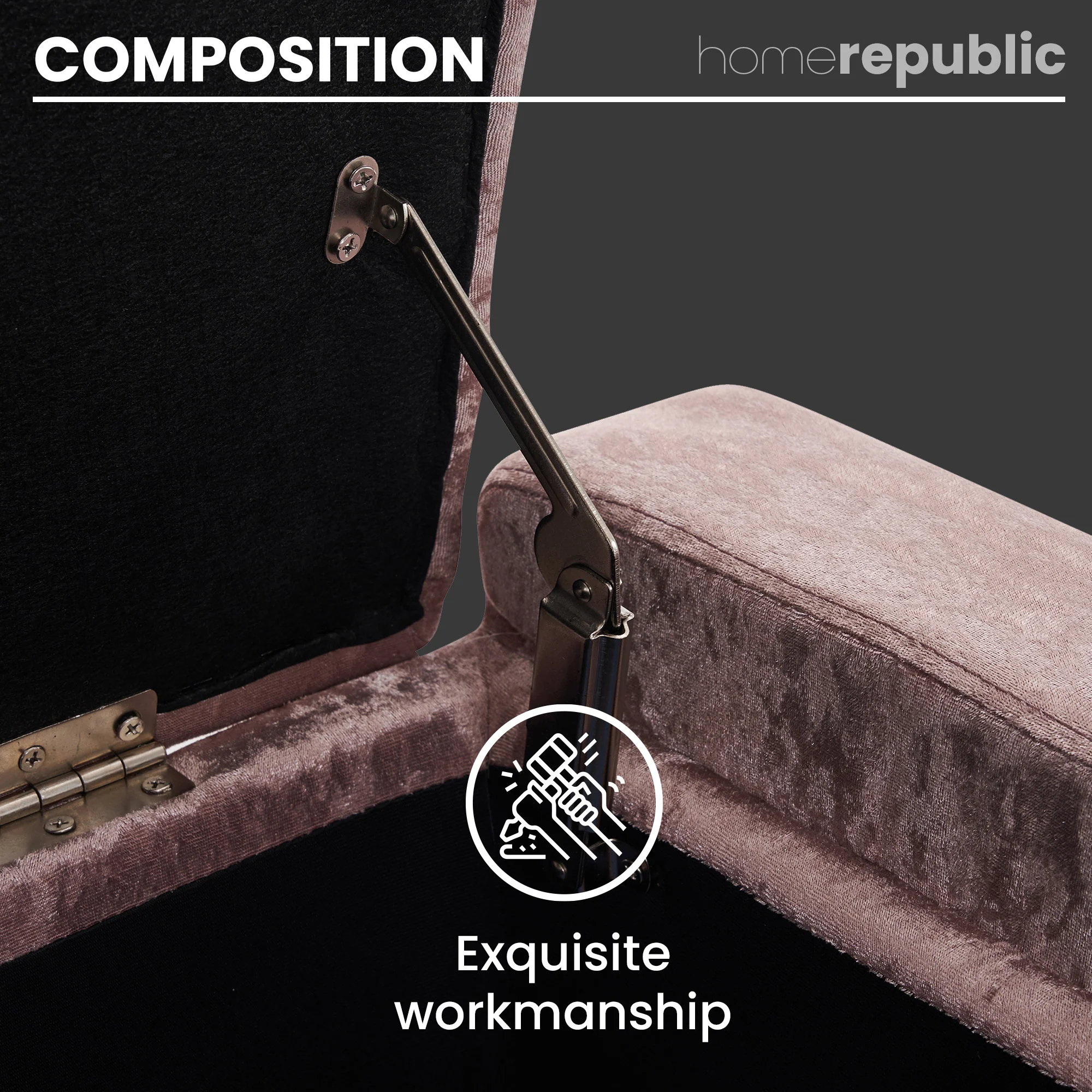Home Republic Crushed Velvet Blush Pink Ottoman Storage Bench - Image 5