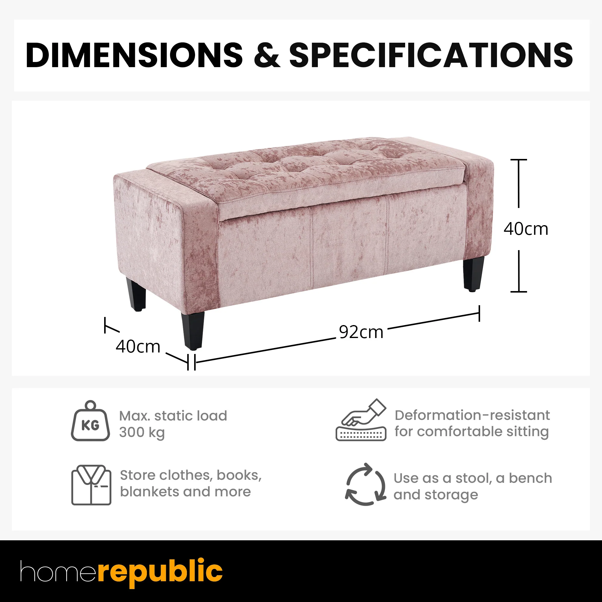 Home Republic Crushed Velvet Blush Pink Ottoman Storage Bench - Image 7