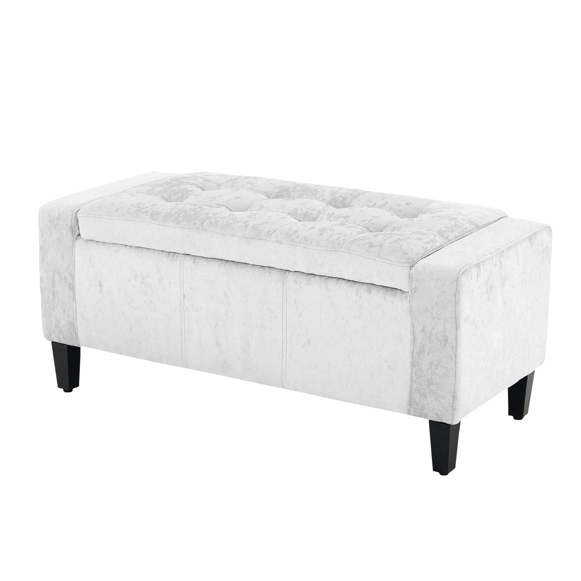 Home Republic Crushed Velvet Silver Ottoman Storage Bench - Image 3