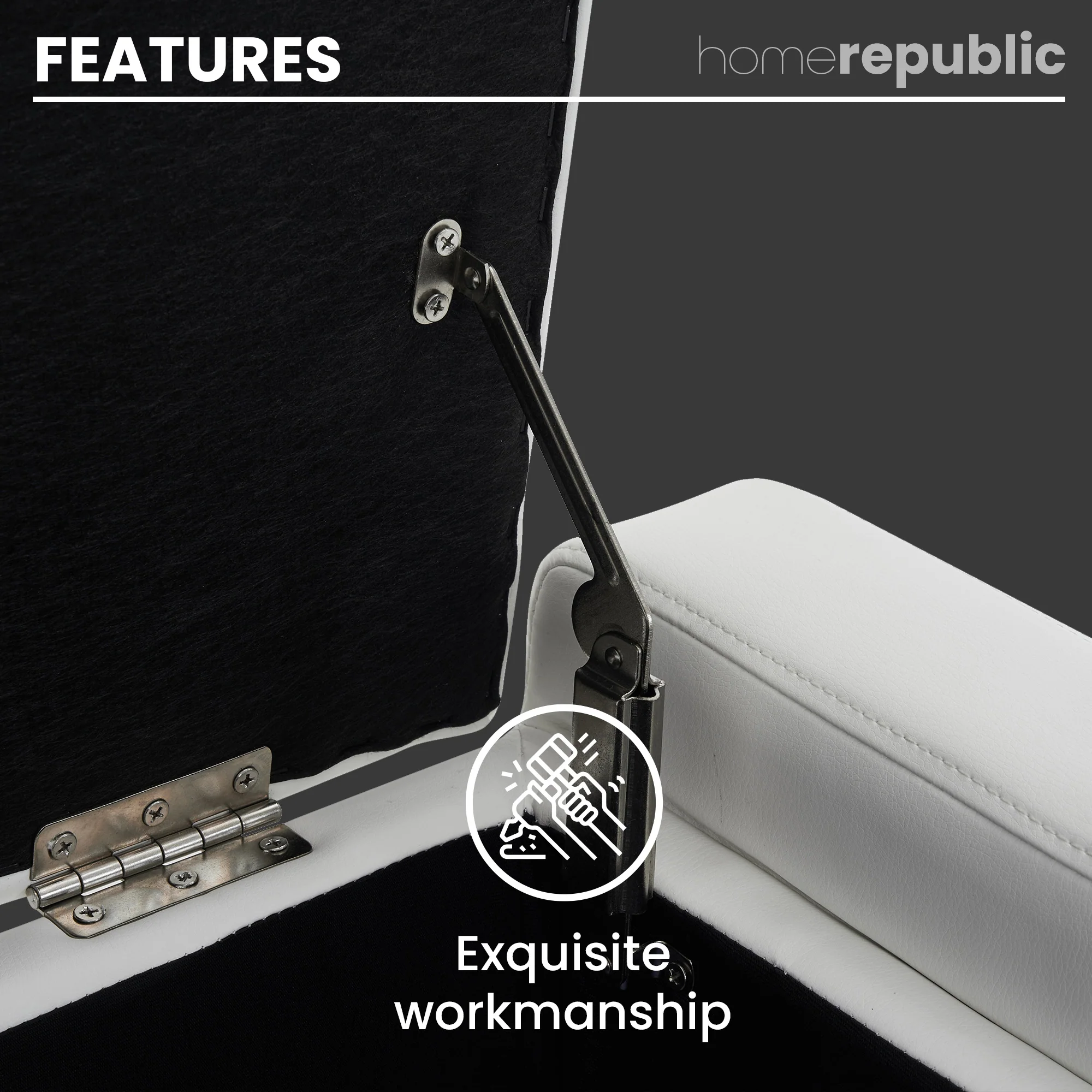 Home Republic Faux Leather White Ottoman Storage Bench - Image 4
