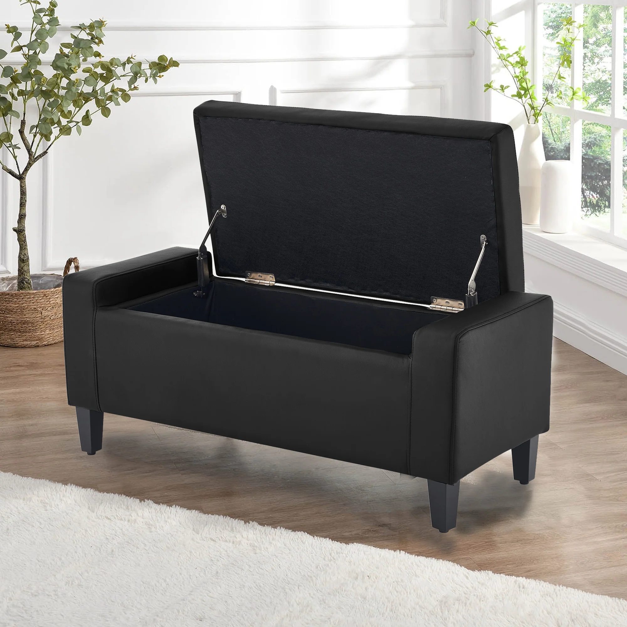 Home Republic Faux Leather Black Ottoman Storage Bench - Image 3