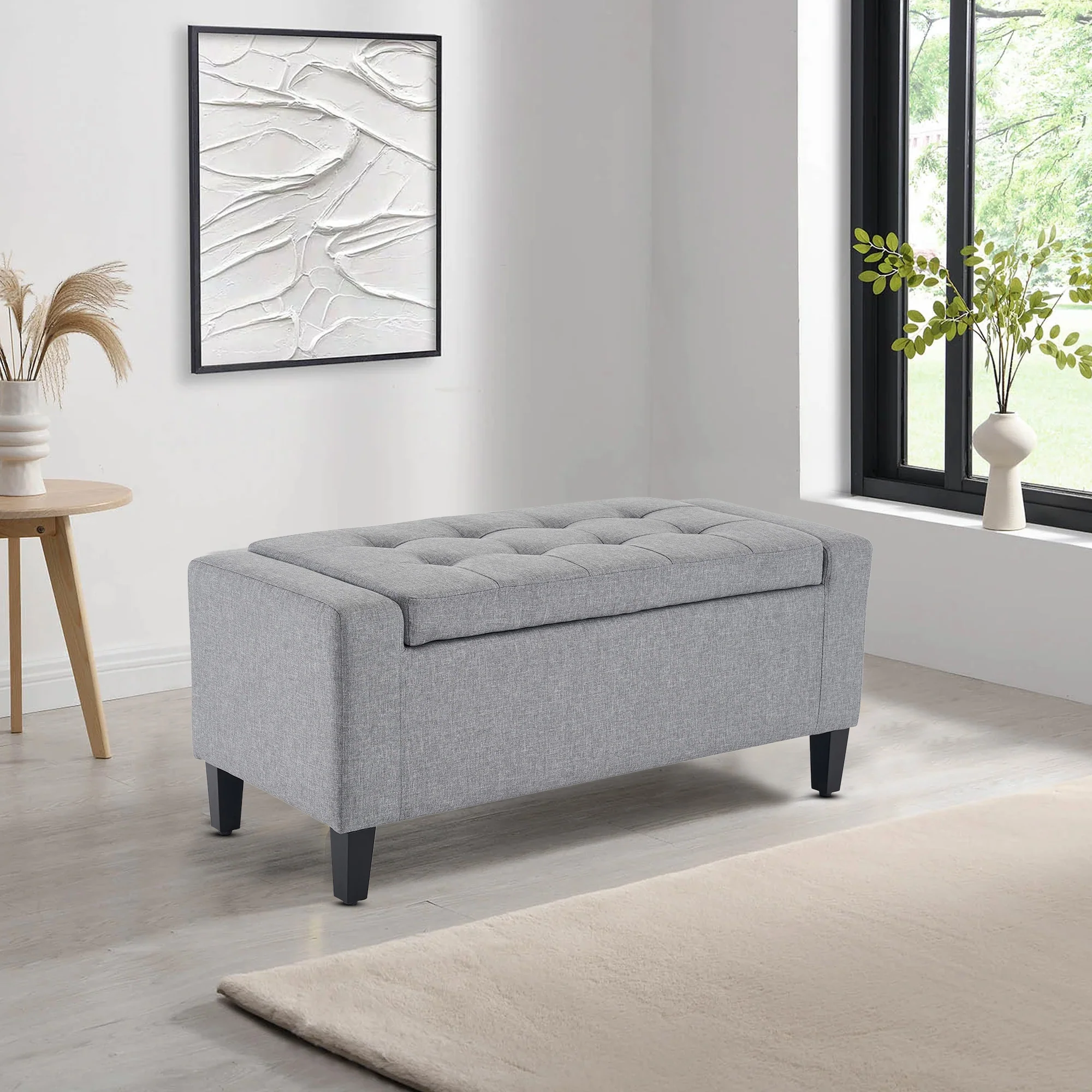 Home Republic Linen Grey Ottoman Storage Bench