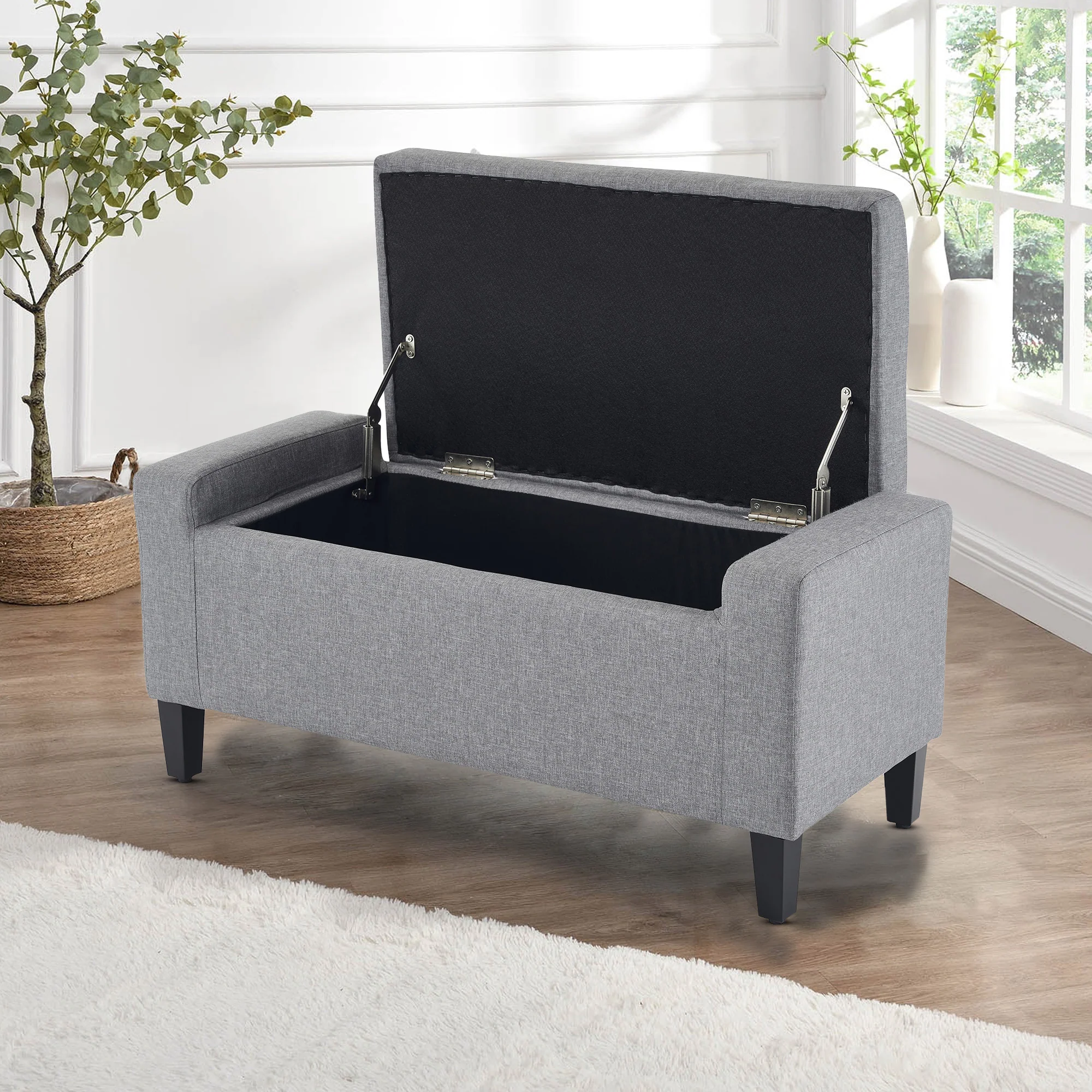 Home Republic Linen Grey Ottoman Storage Bench - Image 2