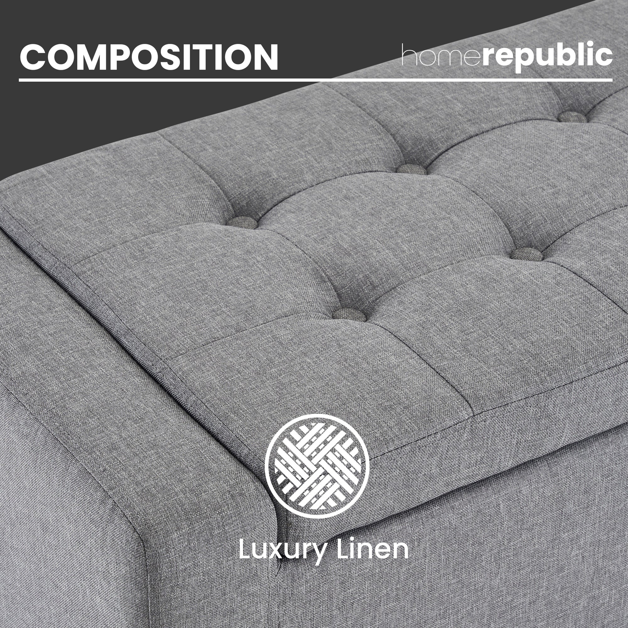 Home Republic Linen Grey Ottoman Storage Bench - Image 4