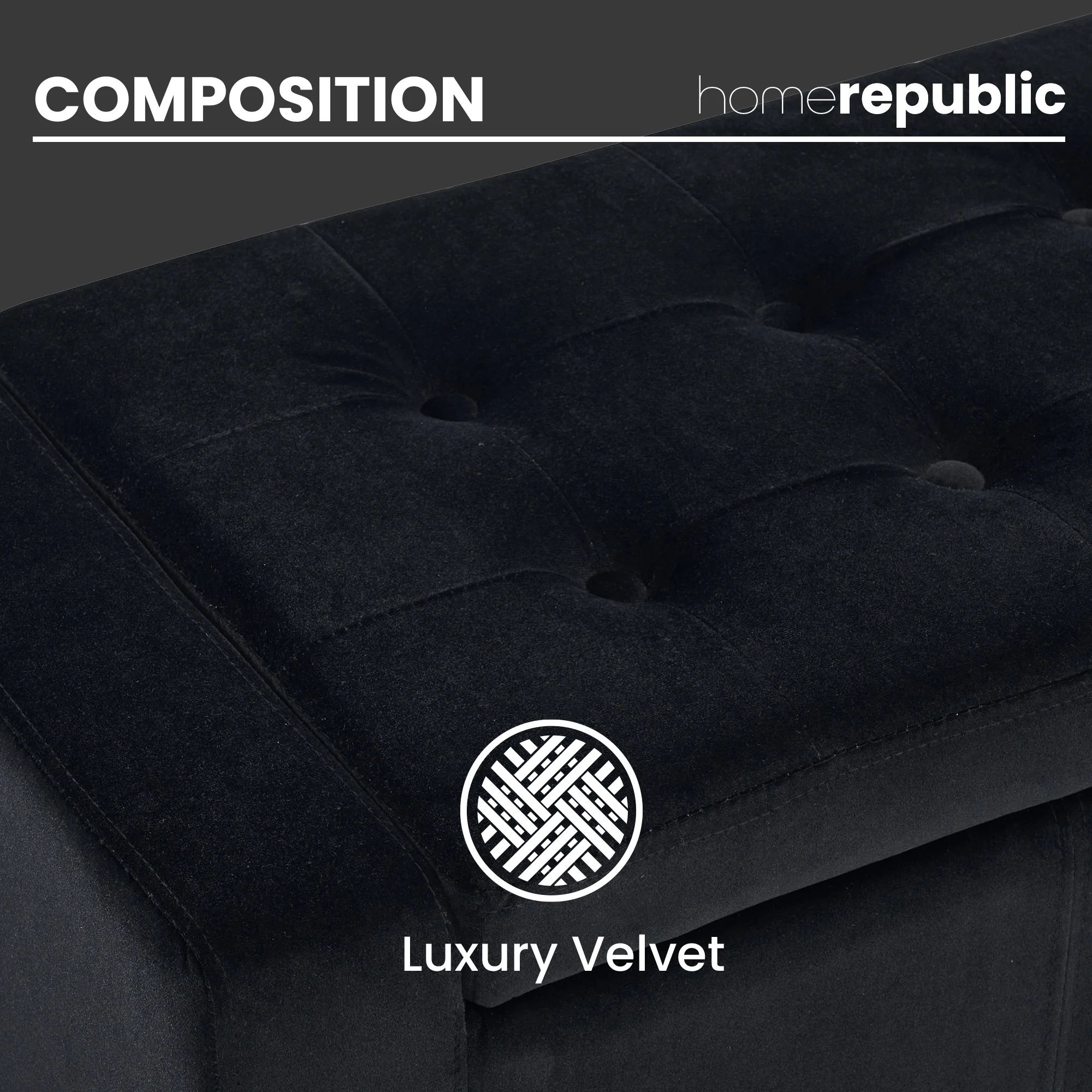 Home Republic Luna Velvet Black Ottoman Storage Bench - Image 4