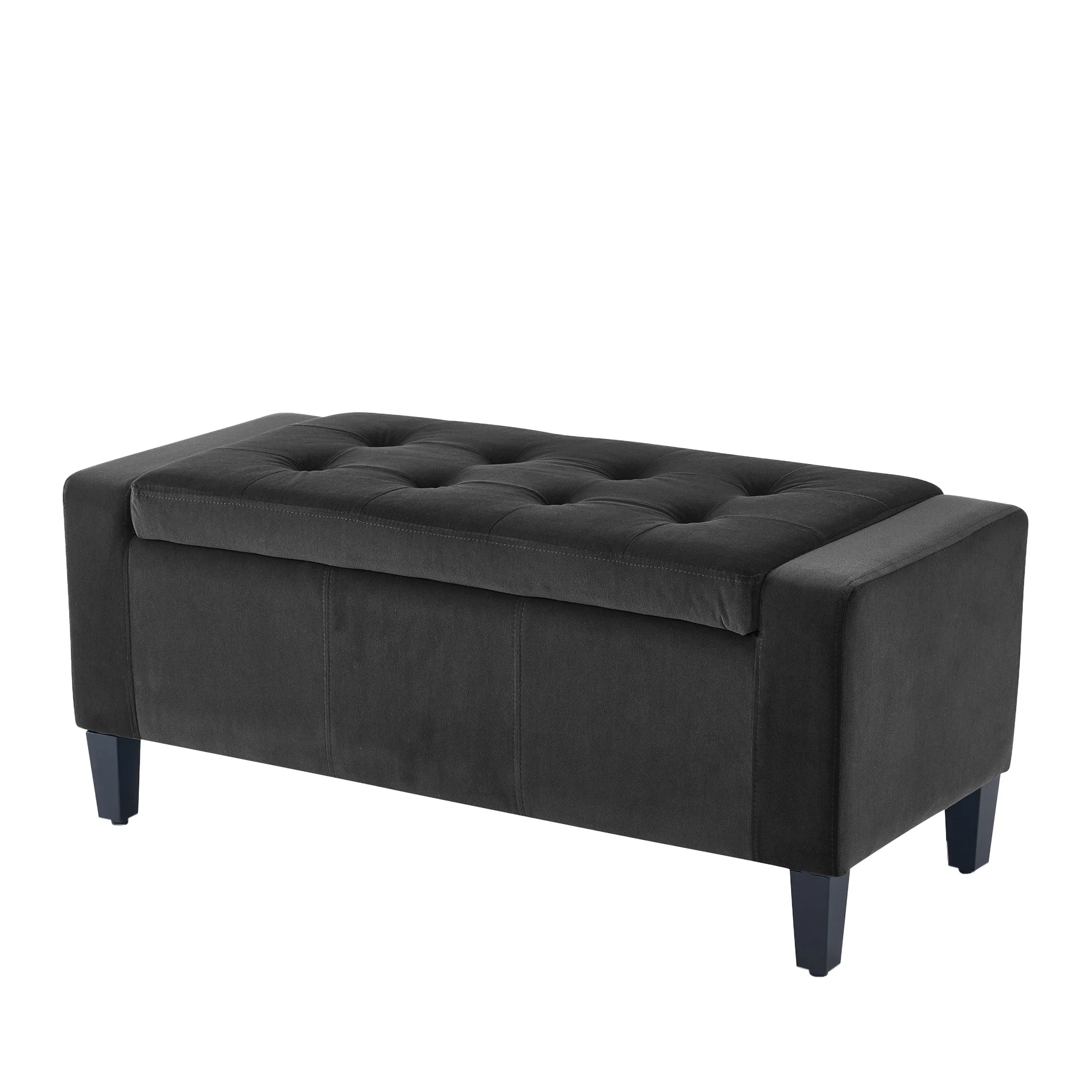 Home Republic Luna Velvet Charcoal Grey Ottoman Storage Bench - Image 3