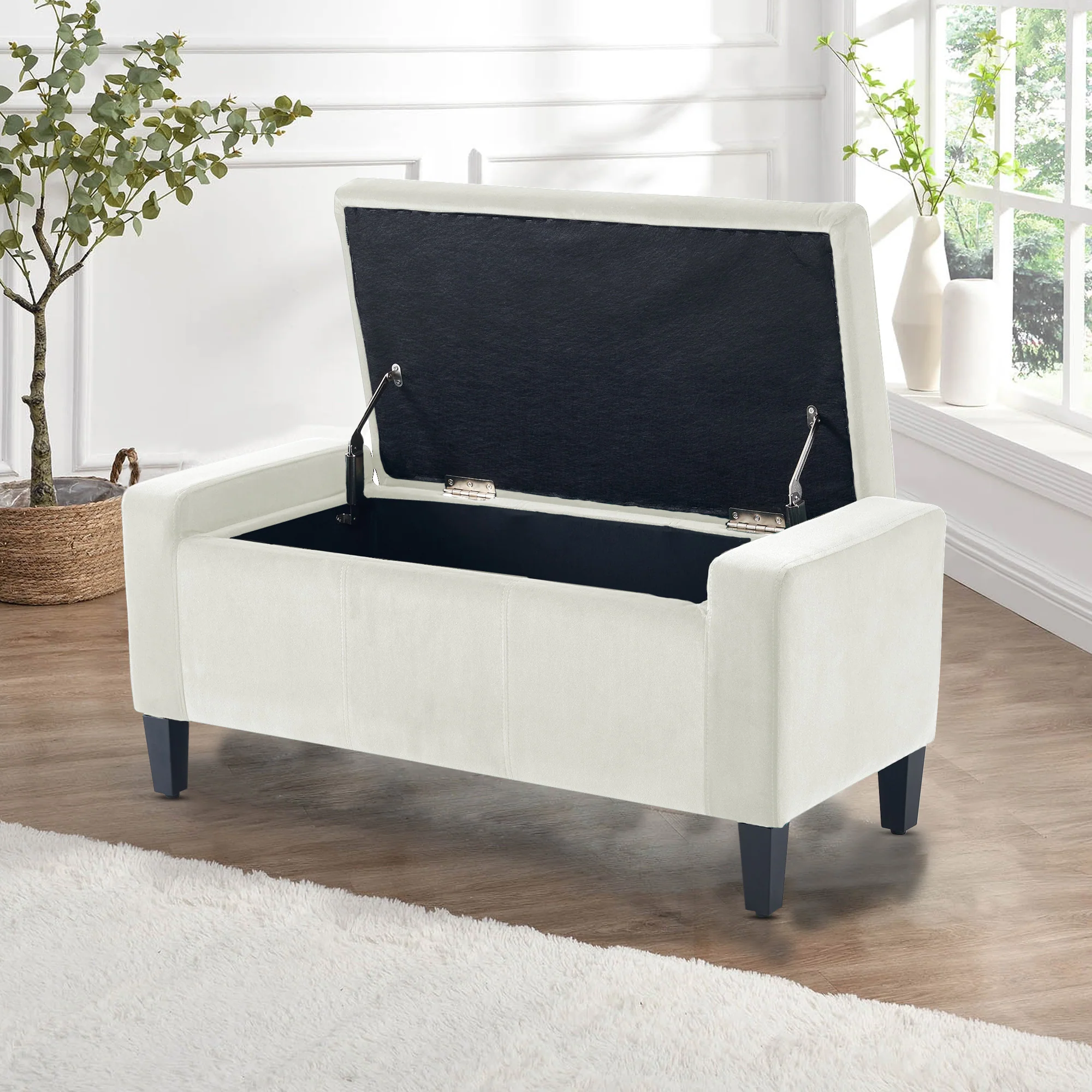 Home Republic Luna Velvet Charcoal White Ottoman Storage Bench - Image 2