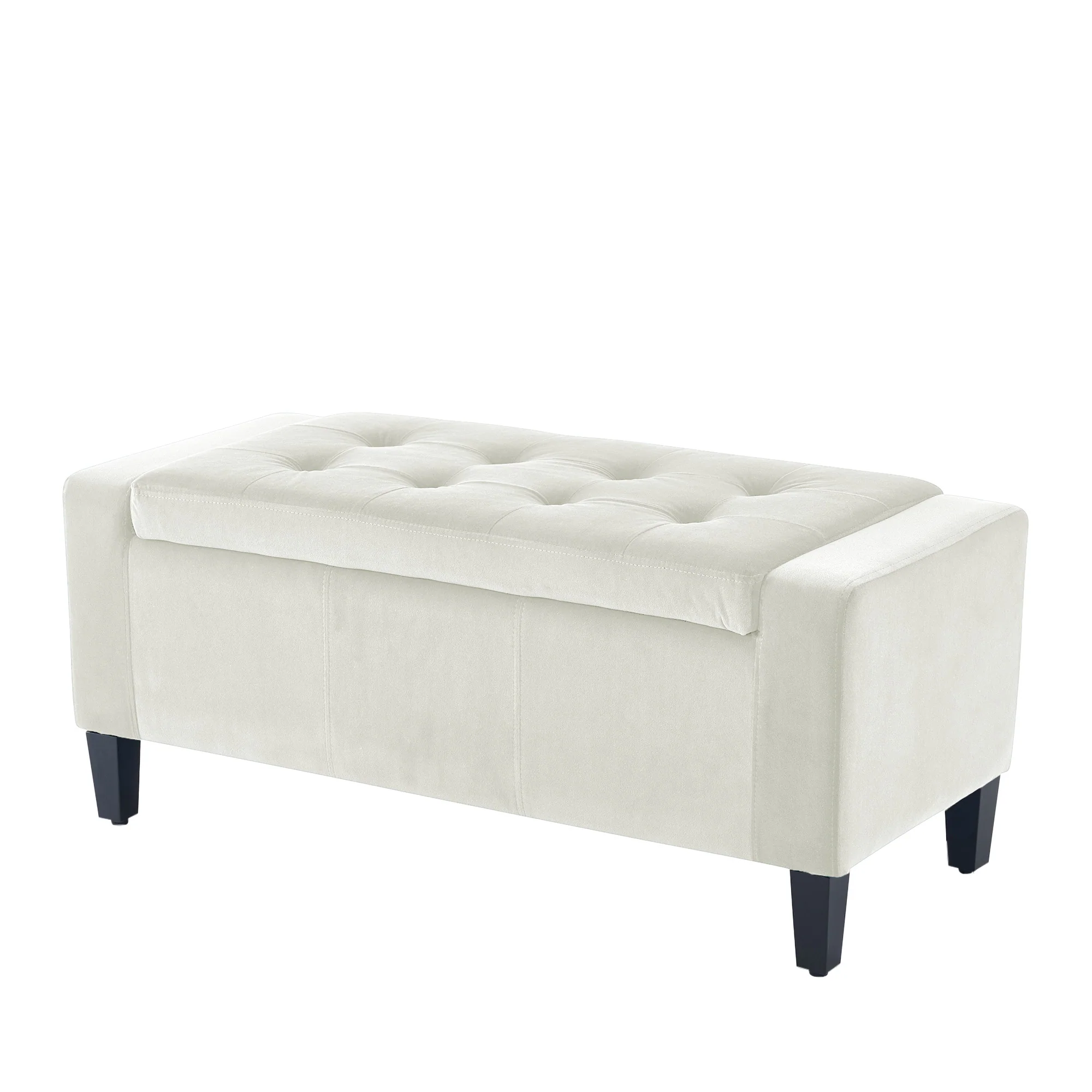 Home Republic Luna Velvet Charcoal White Ottoman Storage Bench - Image 3