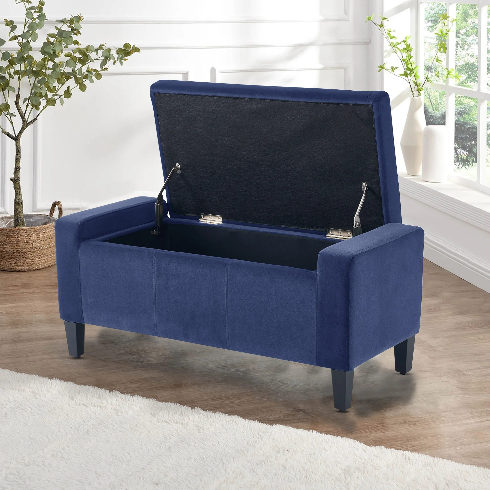Home Republic Luna Velvet Navy Ottoman Storage Bench - Image 2
