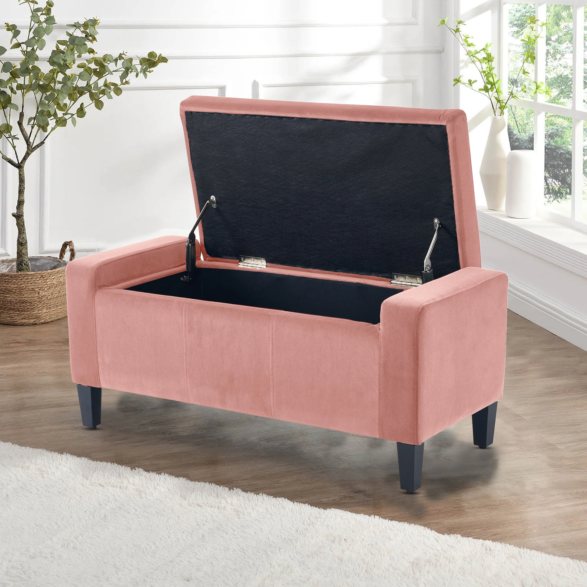 Home Republic Luna Velvet Blush Pink Ottoman Storage Bench - Image 2