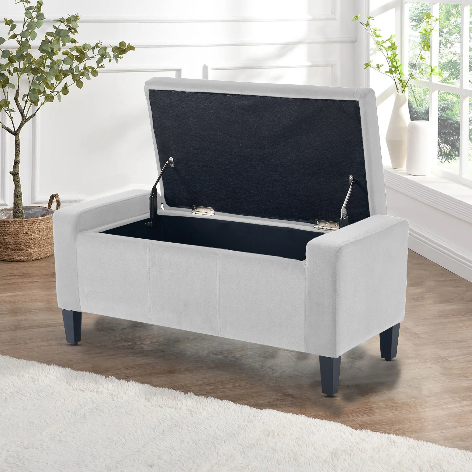 Home Republic Faux Leather Silver Ottoman Storage Bench - Image 2