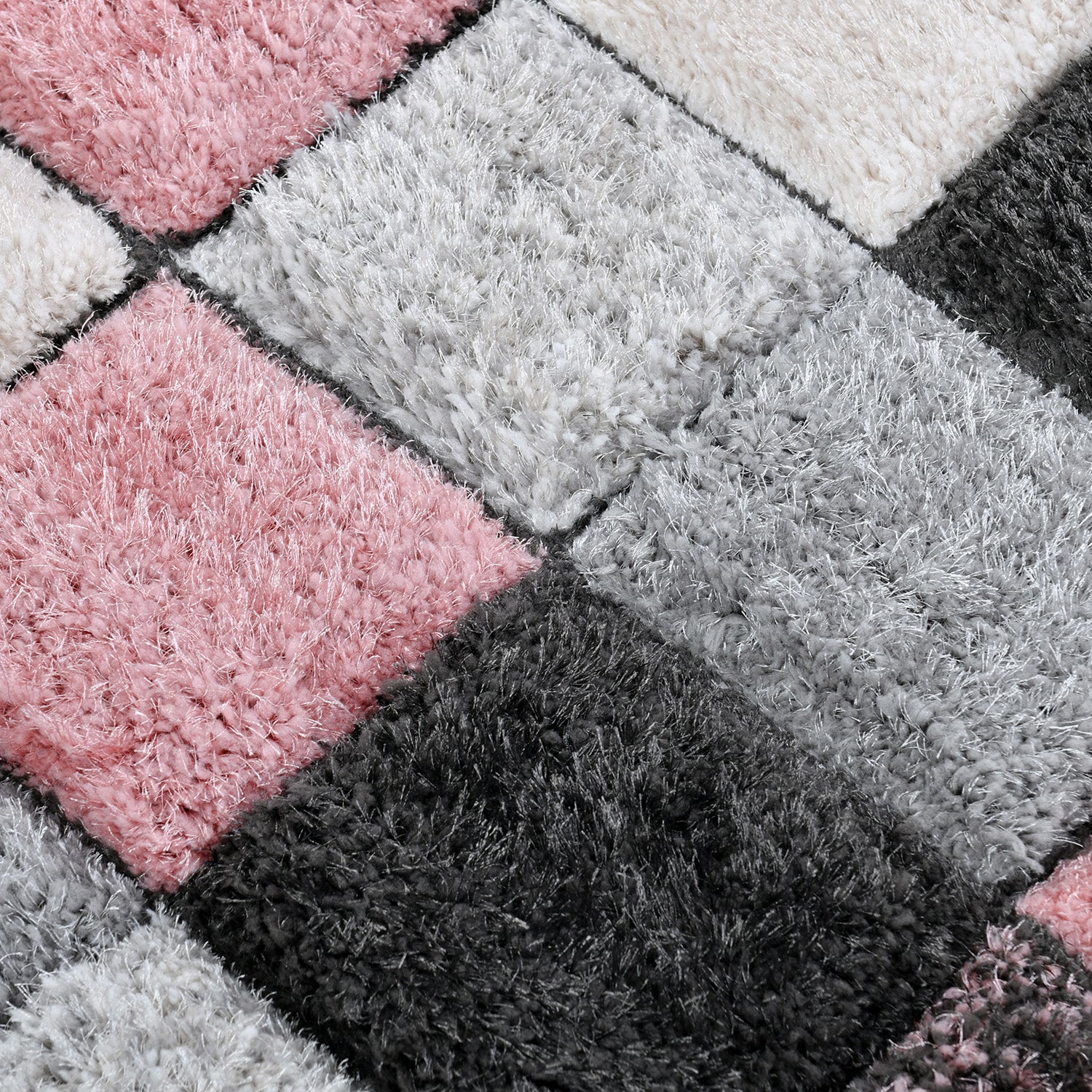 Home Republic Blocks Shaggy 5cm Pile Geometric Blocks Floor Rug - Pink - Image 2