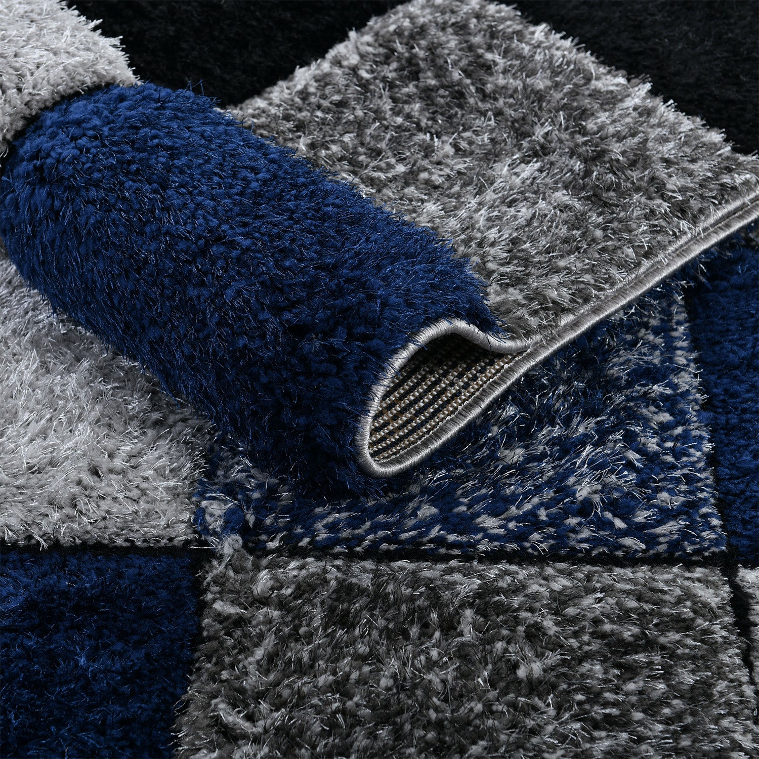 Home Republic Blocks Shaggy 5cm Pile Geometric Blocks Floor Rug - Navy - Image 3