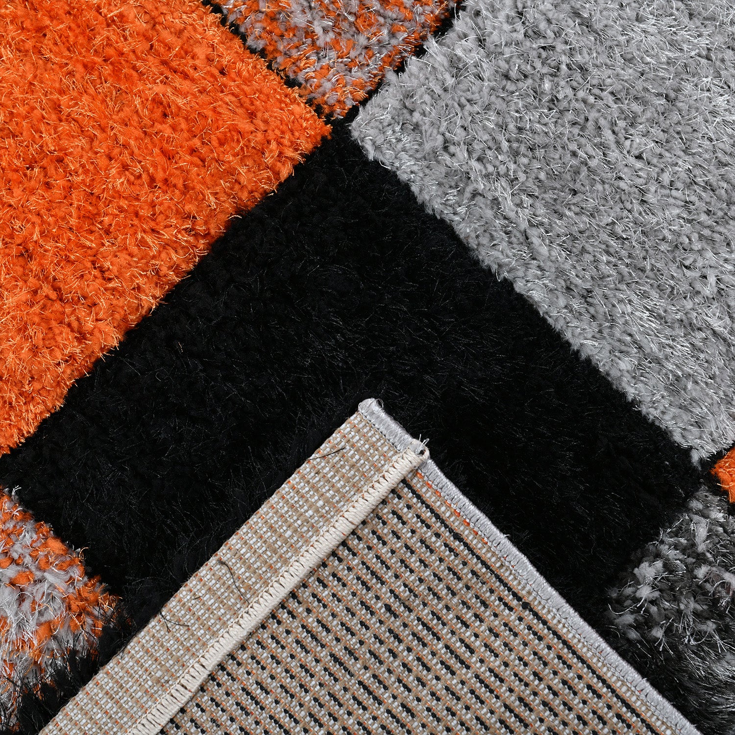Home Republic Blocks Shaggy 5cm Pile Geometric Blocks Floor Rug - Orange - Image 4