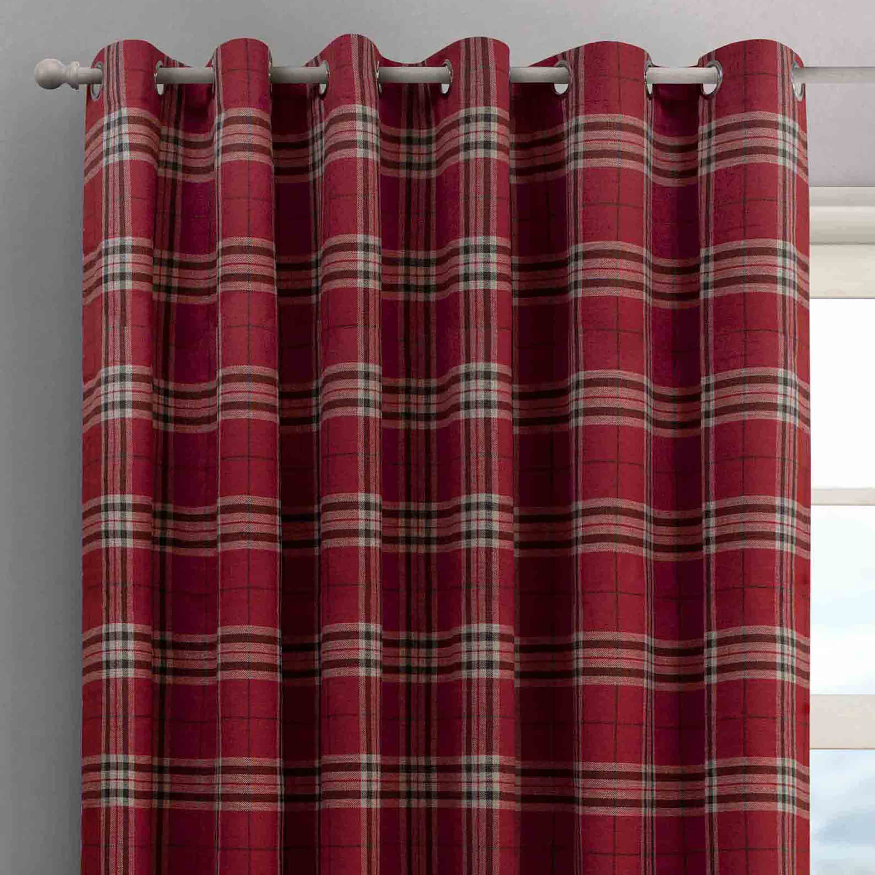 Intimates Hugo Check Wine Ready Made Eyelet Curtains