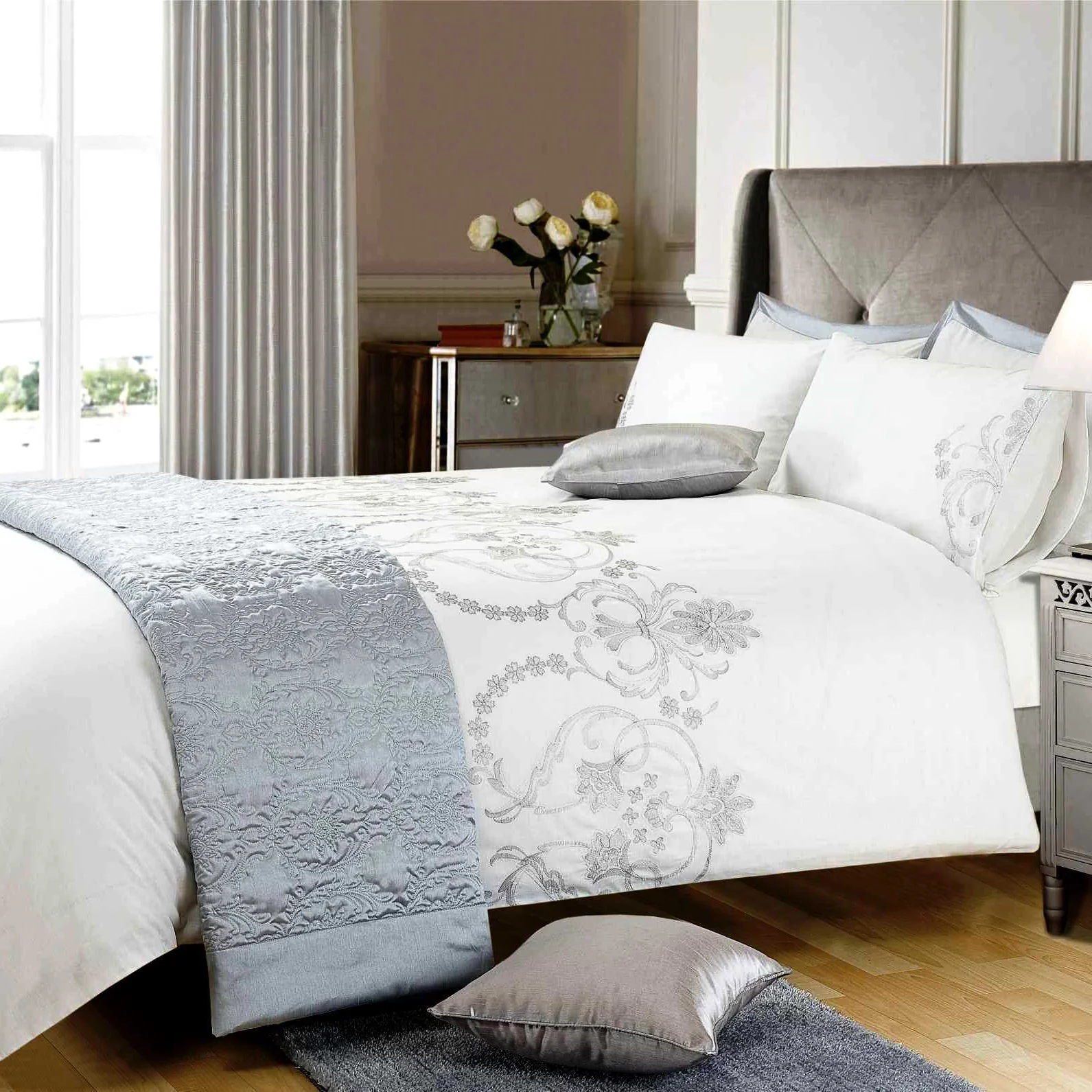 Sweet Dreams Ingram White Embroidered Duvet Cover & Pillowcase Set