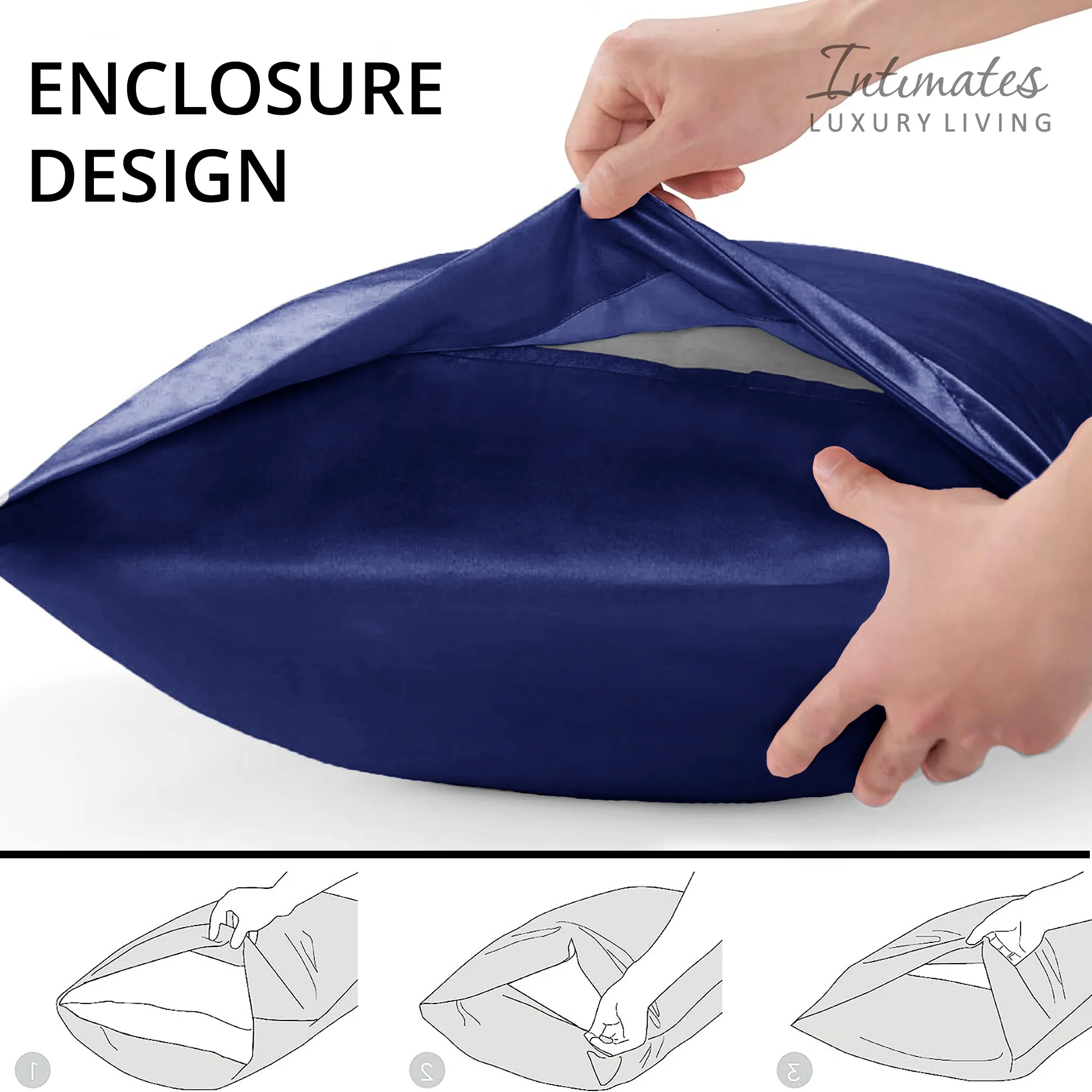 Intimates 2 Pack Navy Blue Sensual Satin Pillowcases - Image 3