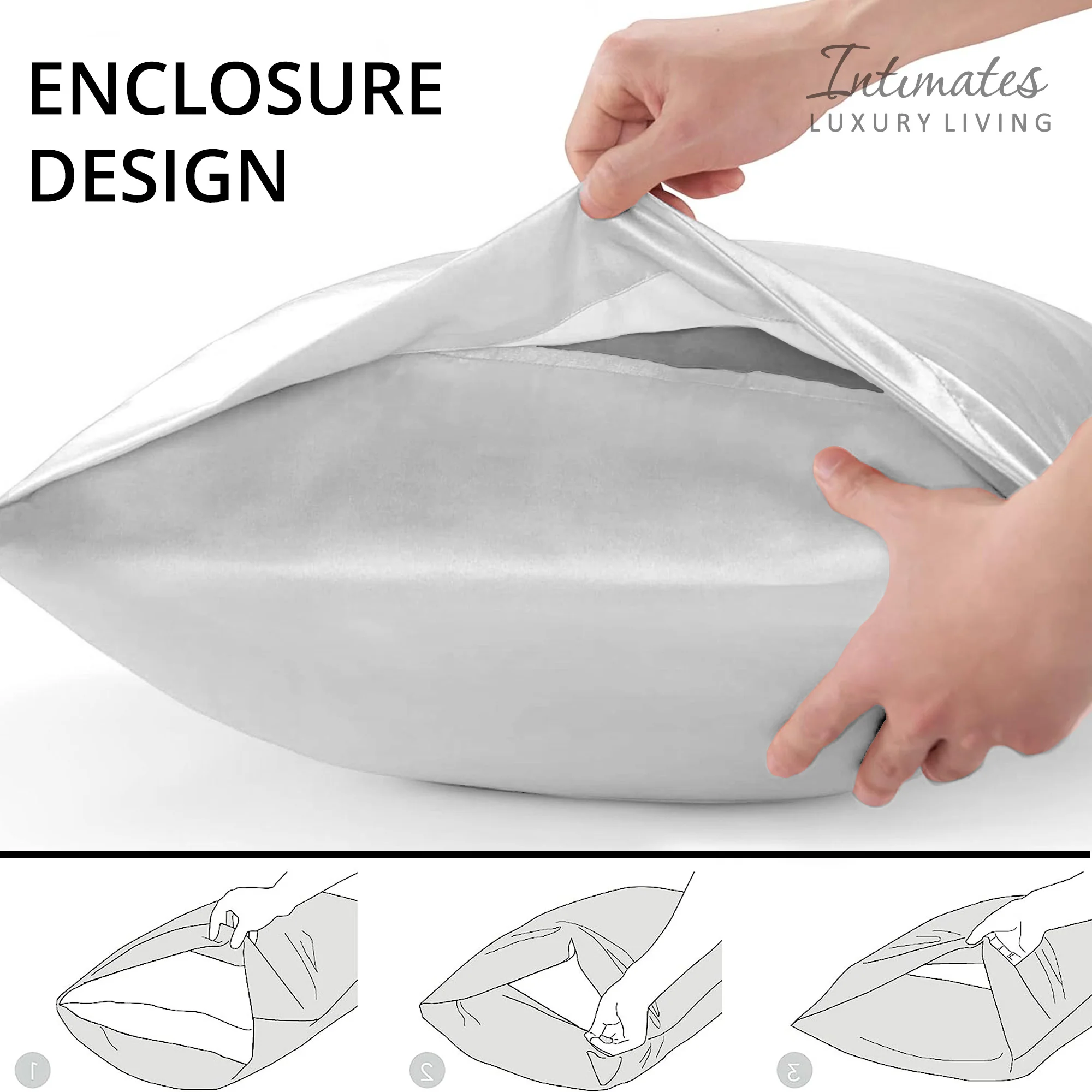 Intimates 2 Pack White Sensual Satin Pillowcases - Image 3