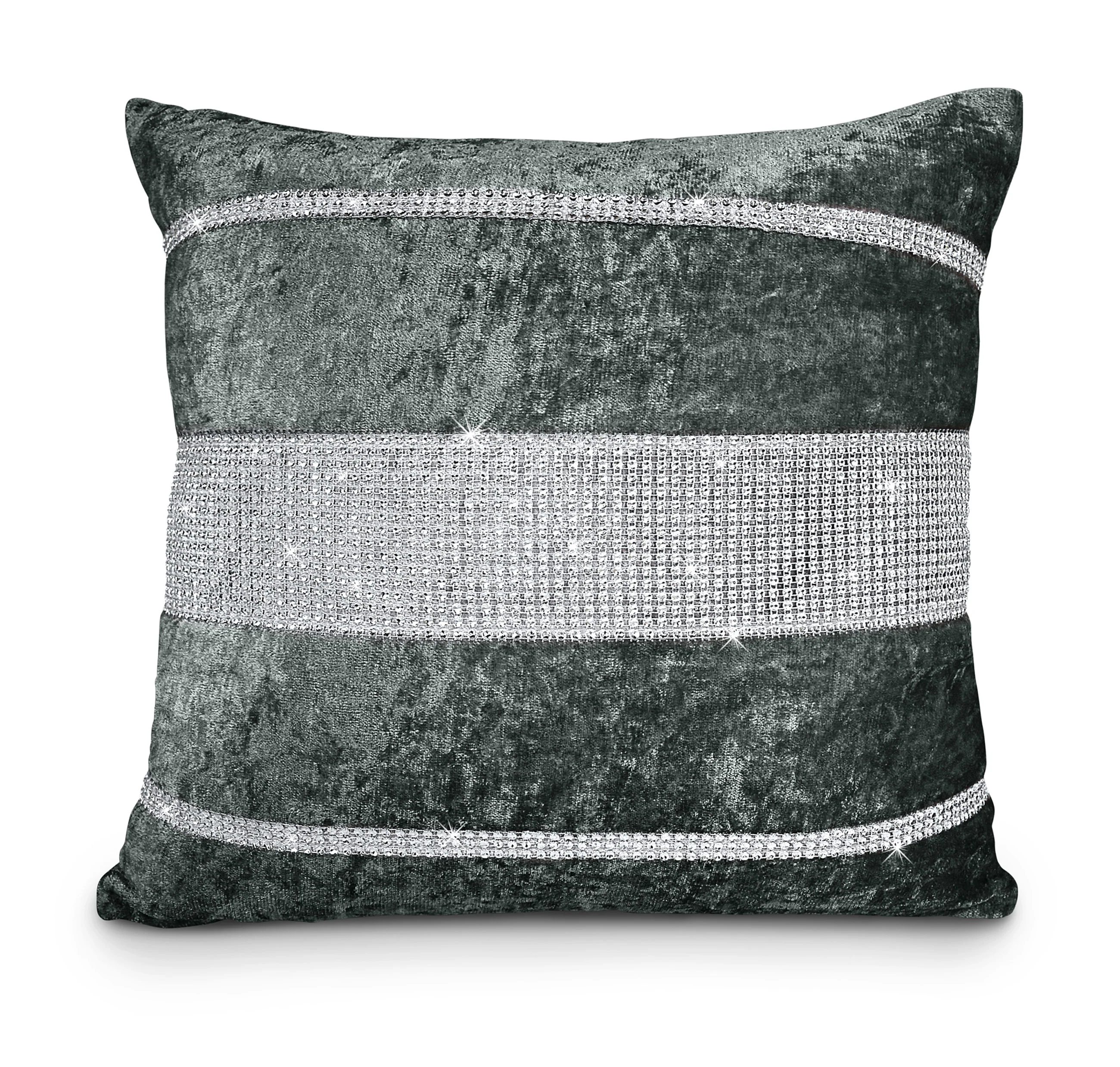 Intimates Luxury Crushed Velvet Diamante Topaz 43cm x 43cm Cushion Cover - Charcoal