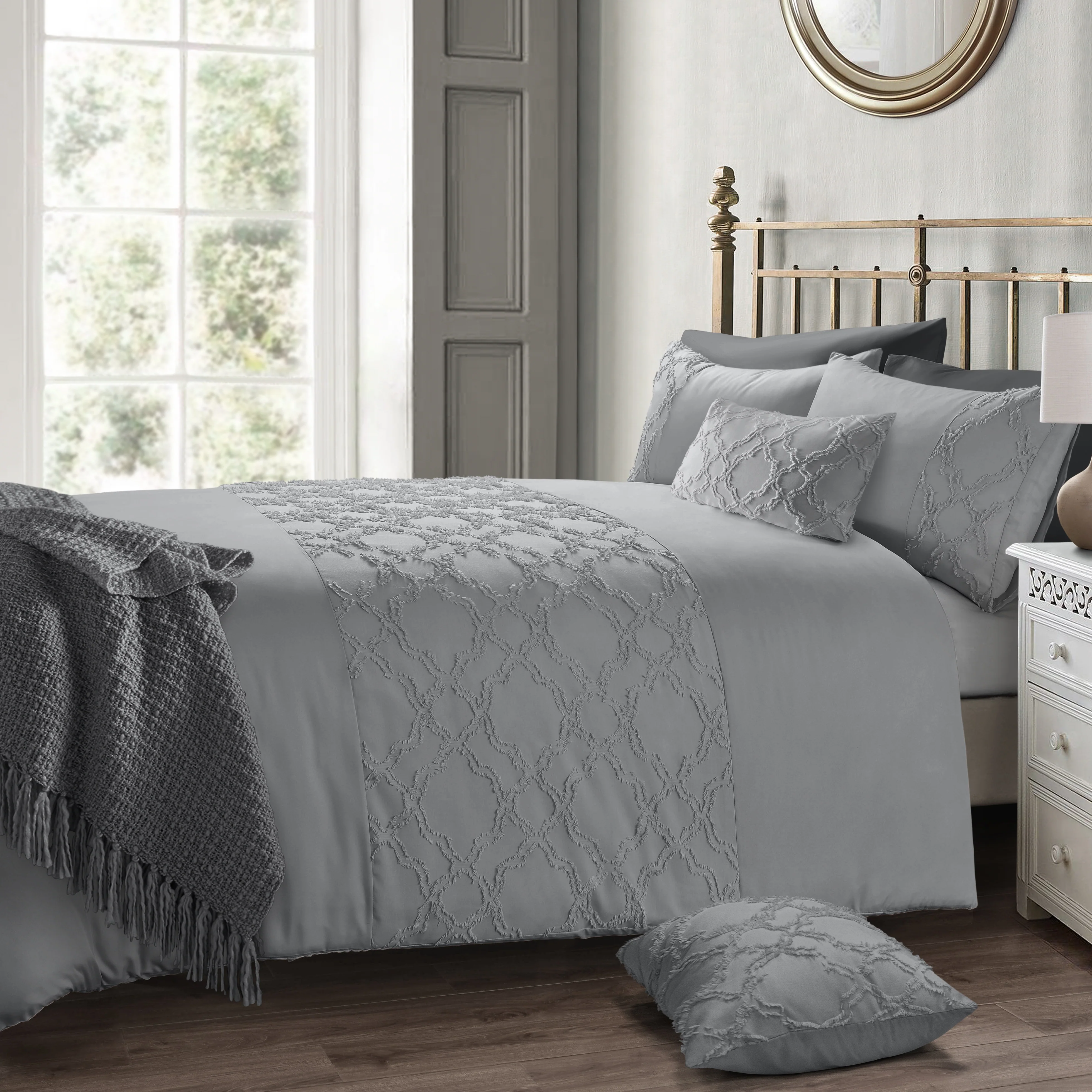 Intimates Kiera Tufted Grey Duvet Cover & Pillowcase Set