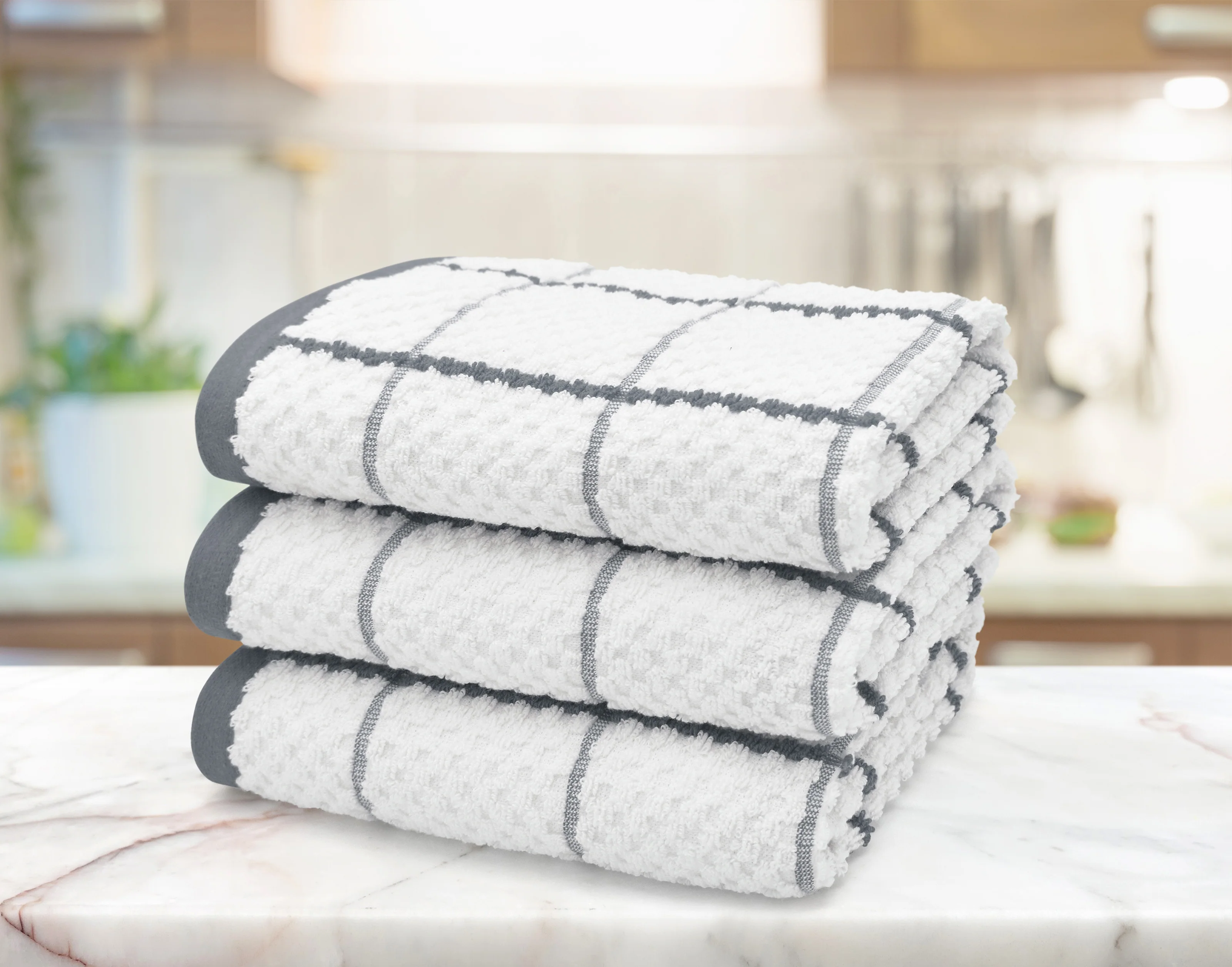 Kitchen Trends Woven Grey Checked Tea Towel