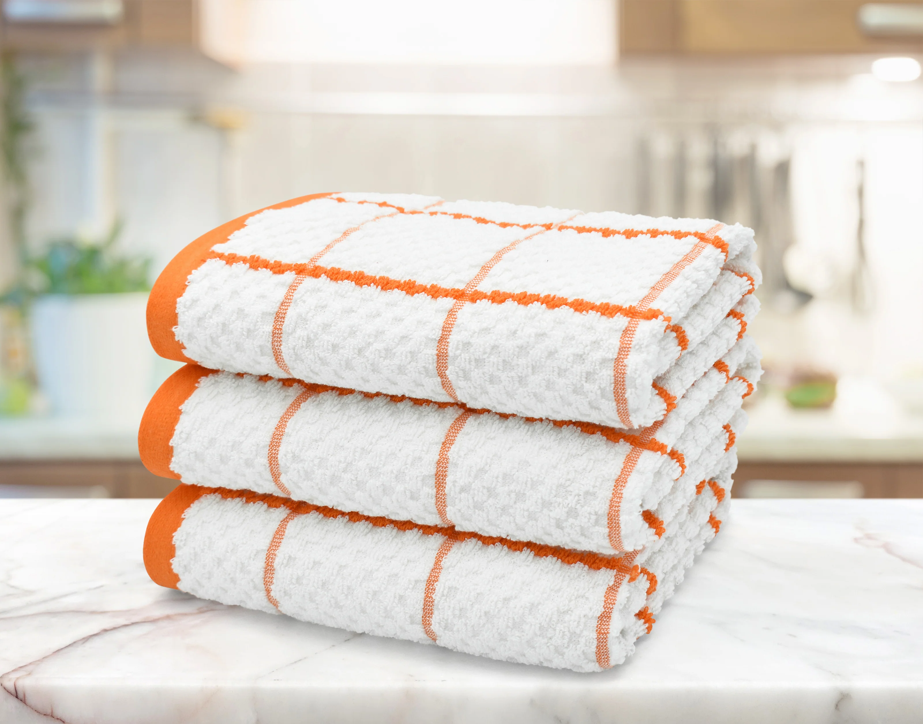 Kitchen Trends Woven Orange Checked Tea Towel