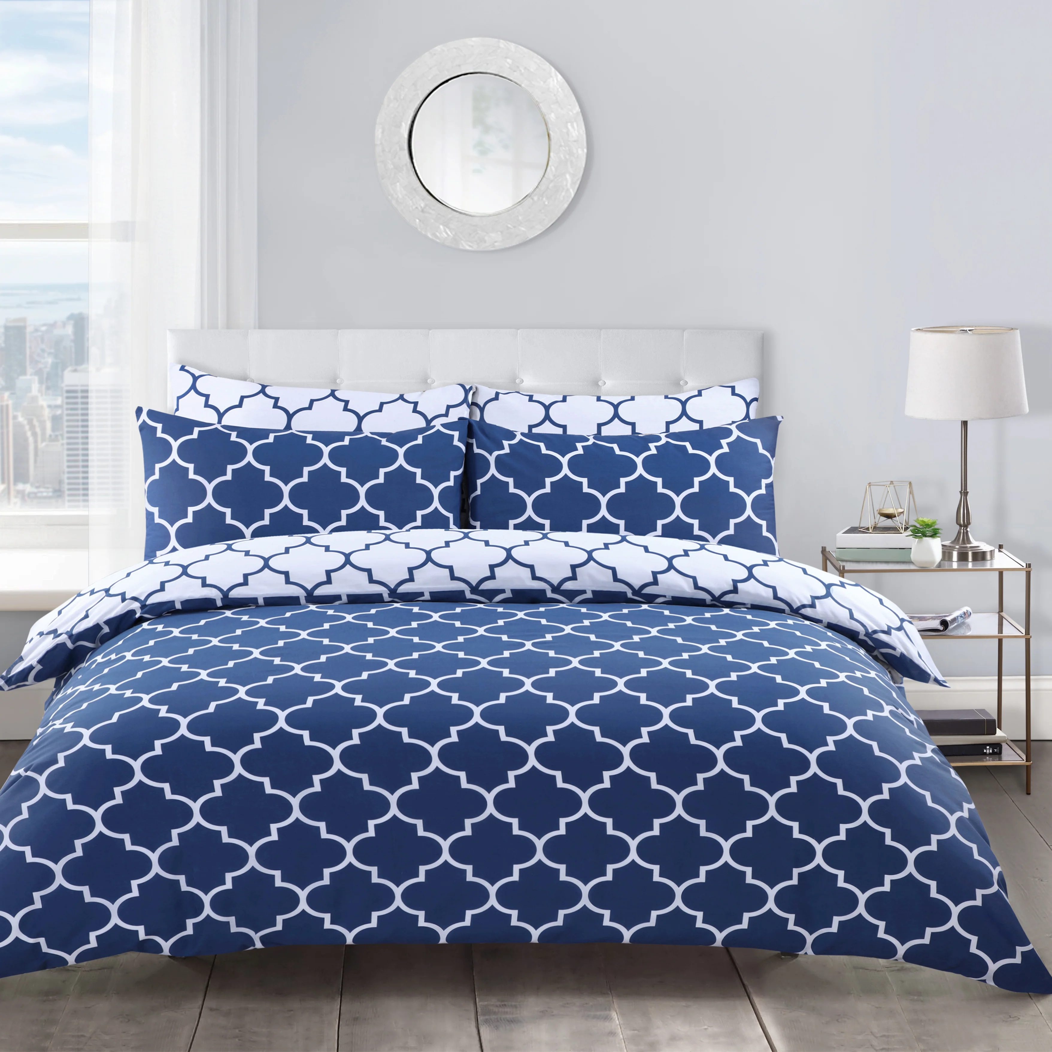 Velosso Lattice Reversible Navy Blue Duvet Cover & Pillowcase Set