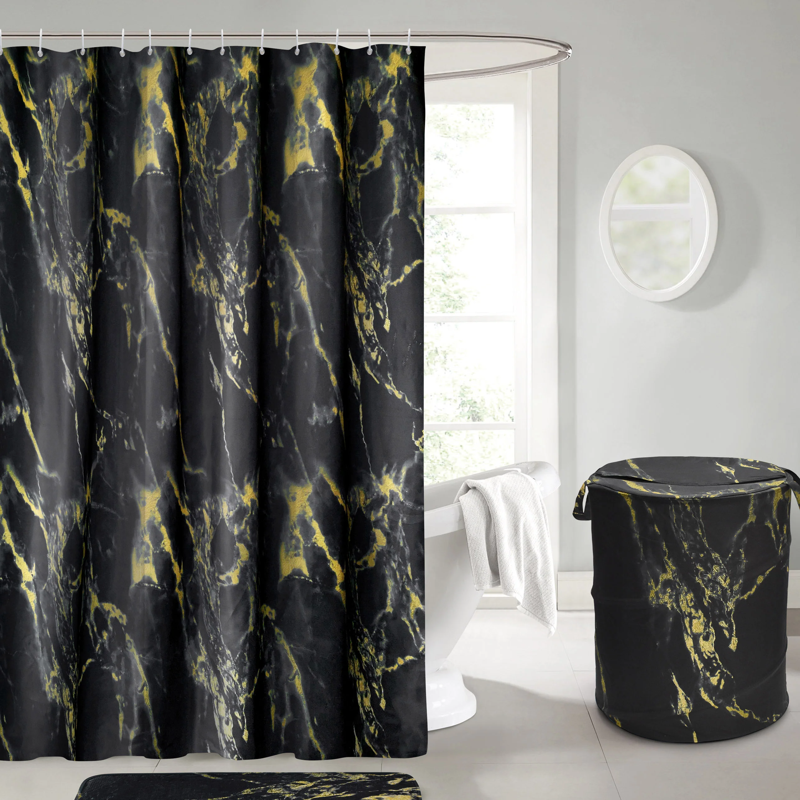 Velosso Luxury Black & Gold Marble Shower Curtain