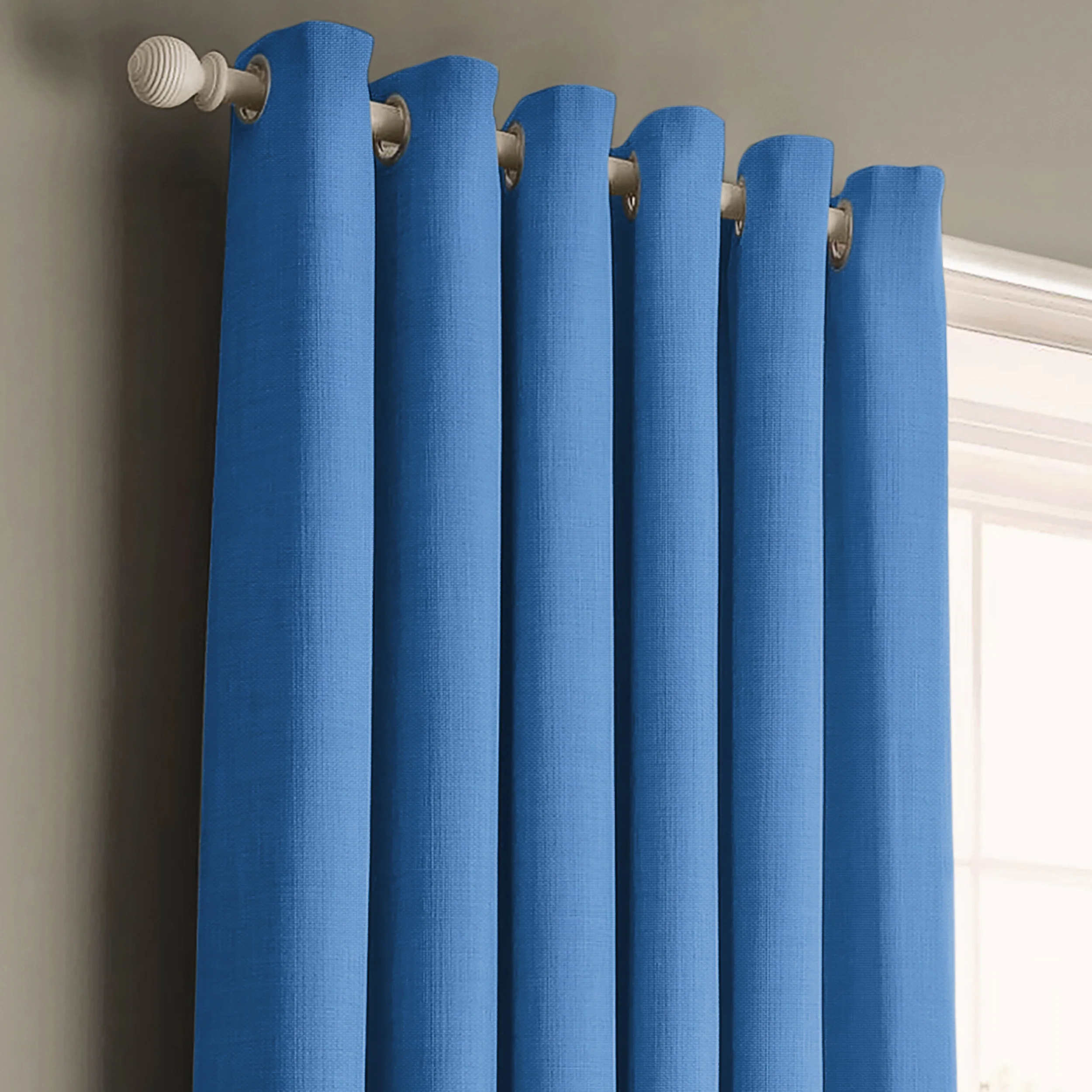 Velosso Panama Blue Ready Made Cotton Eyelet Curtains