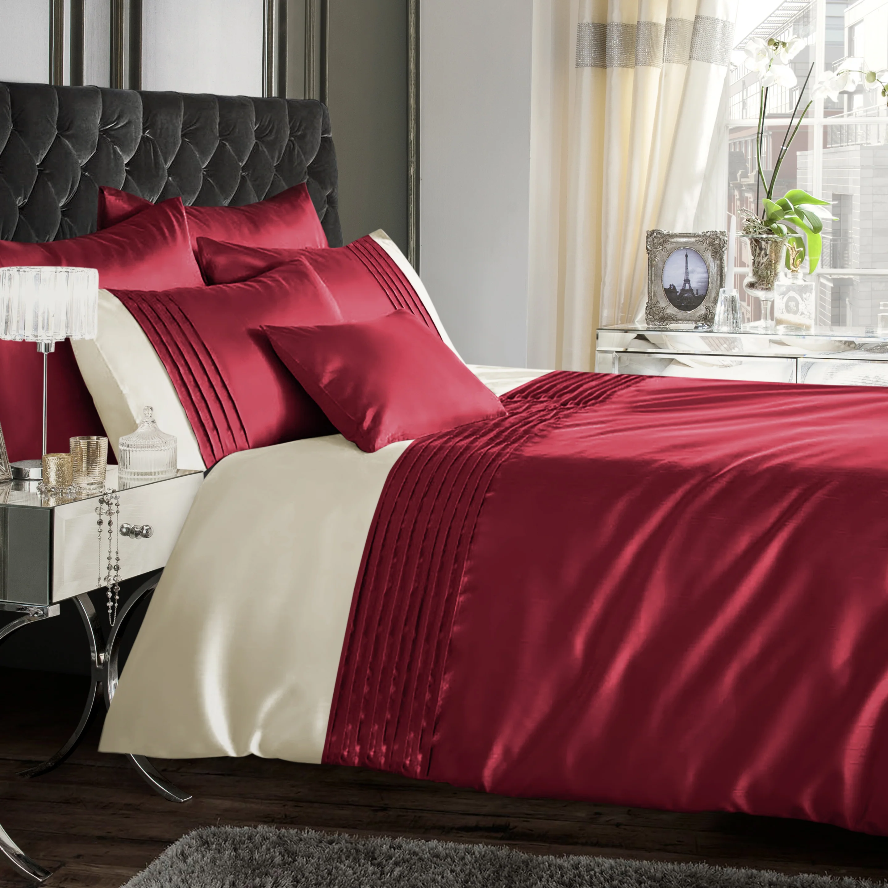 Intimates Perez Faux Silk Burgundy Duvet Cover & Pillowcase Set