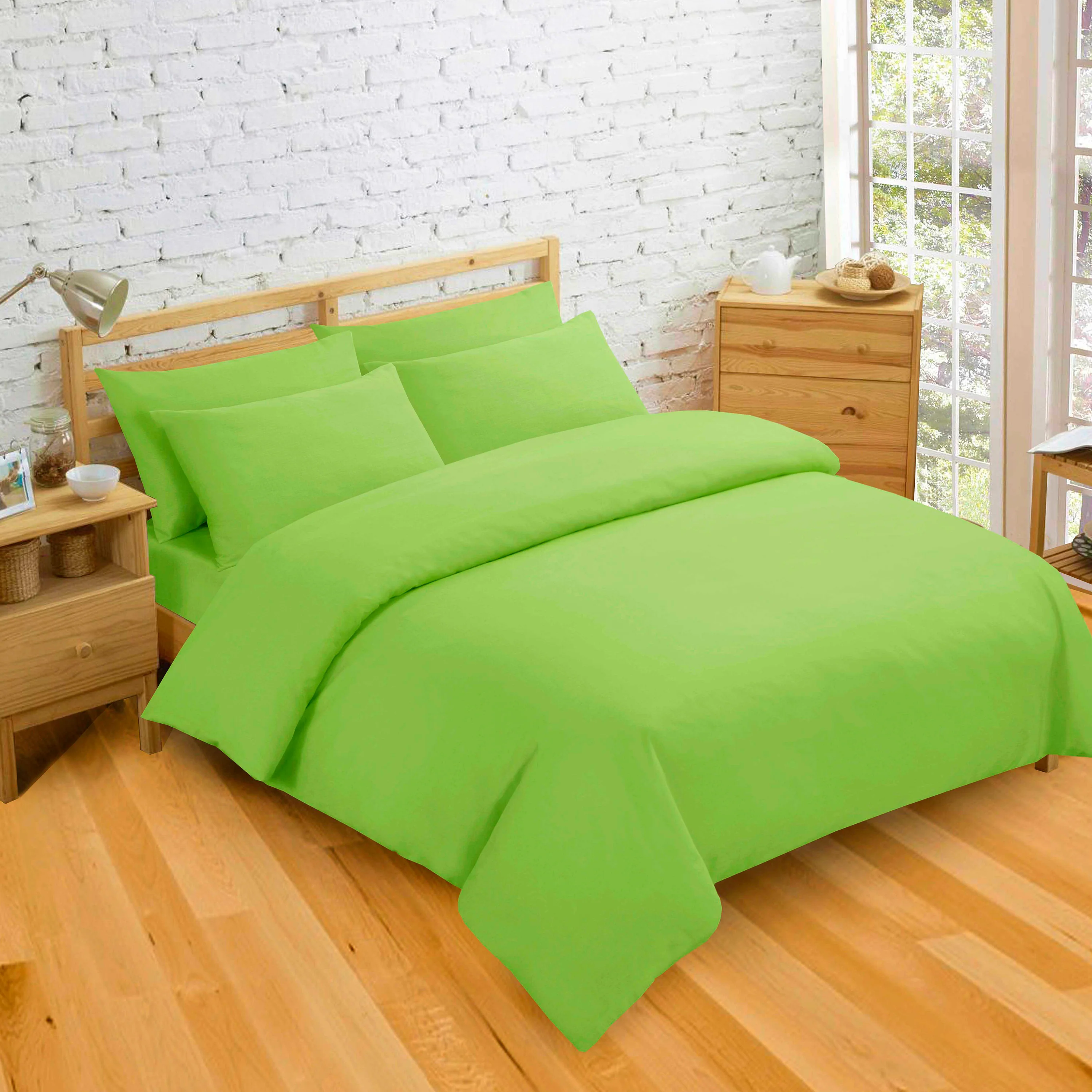 Velosso Plain Dyed Lime Green Duvet Cover & Pillowcase Set